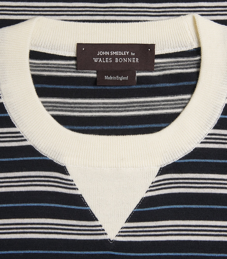 Wales Bonner Mens x John Smedley Wool-Cotton Song Sweater Navy/ivory/blue Image 6