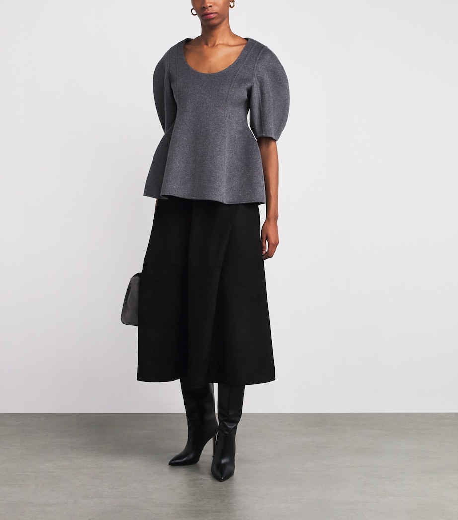 Suede A-Line Midi Skirt BLACK-001 Image 2