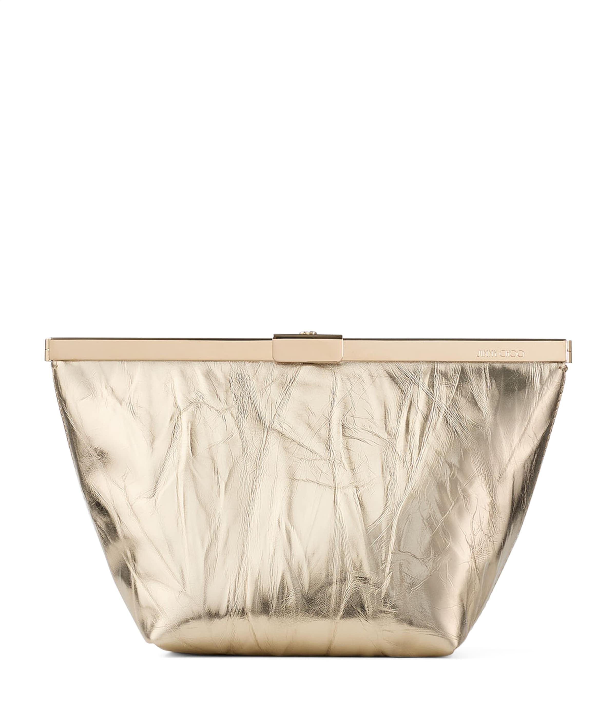 Jimmy Choo Metallic Leather Ganache Clutch Bag In Brown
