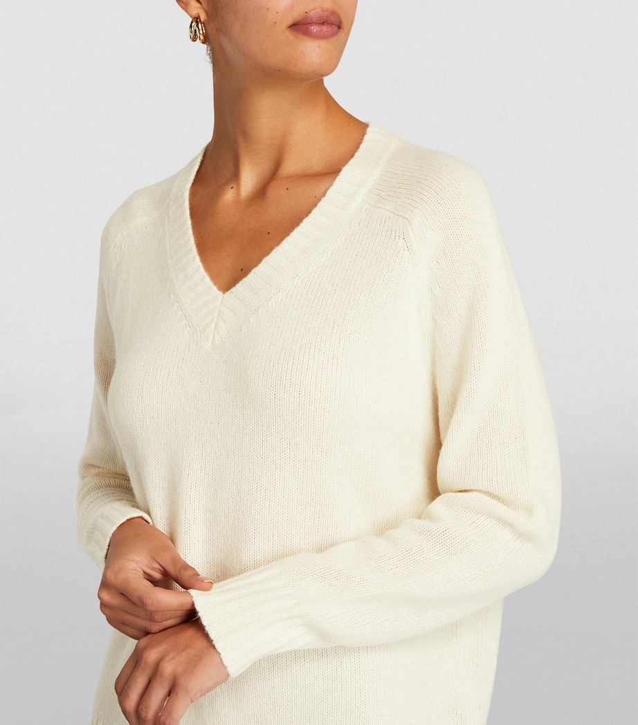 Open Cashmere V-Neck Sweater IVORY Image 6