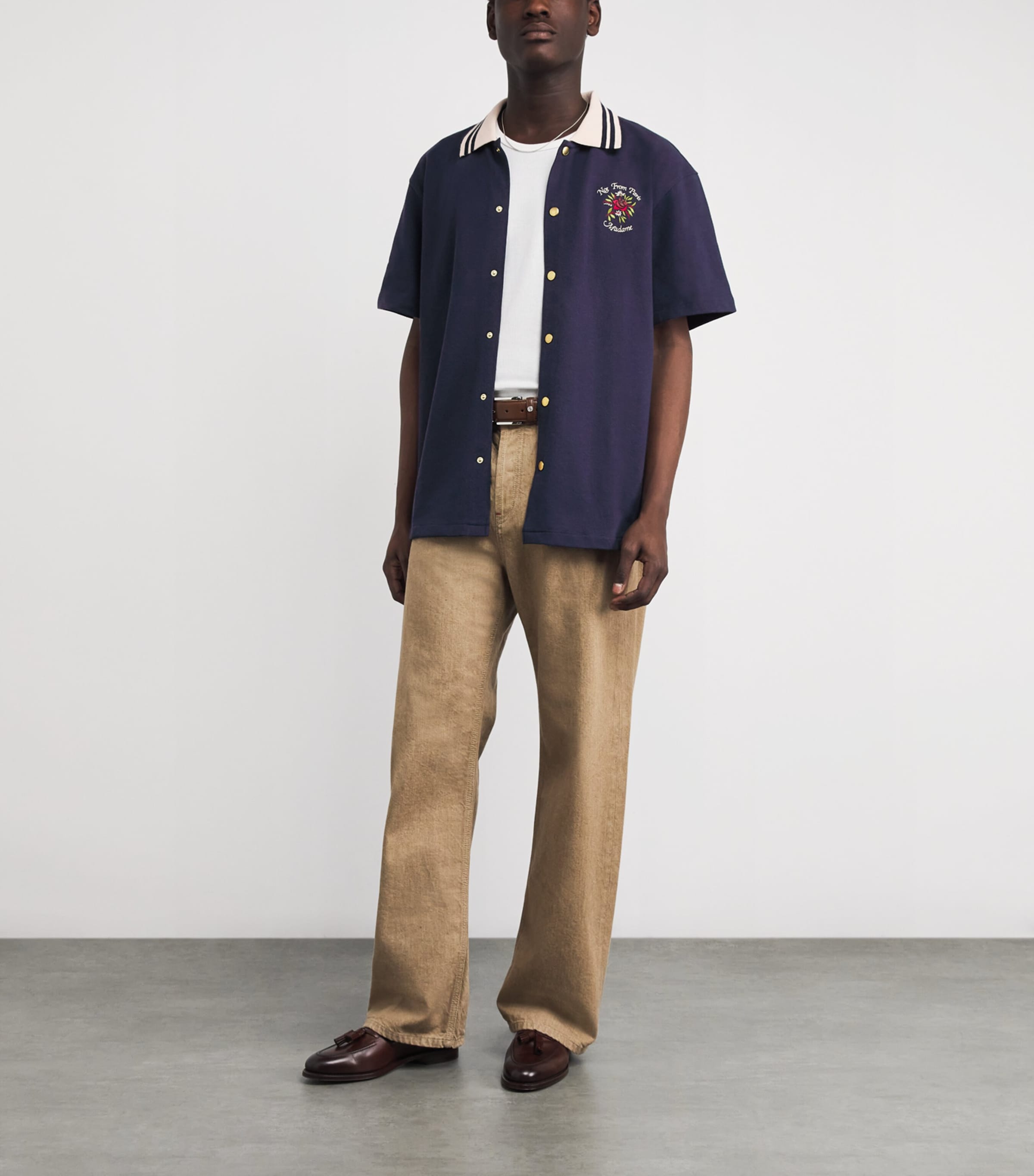 Cotton Piqué Embroidered Shirt NAVY Image 2