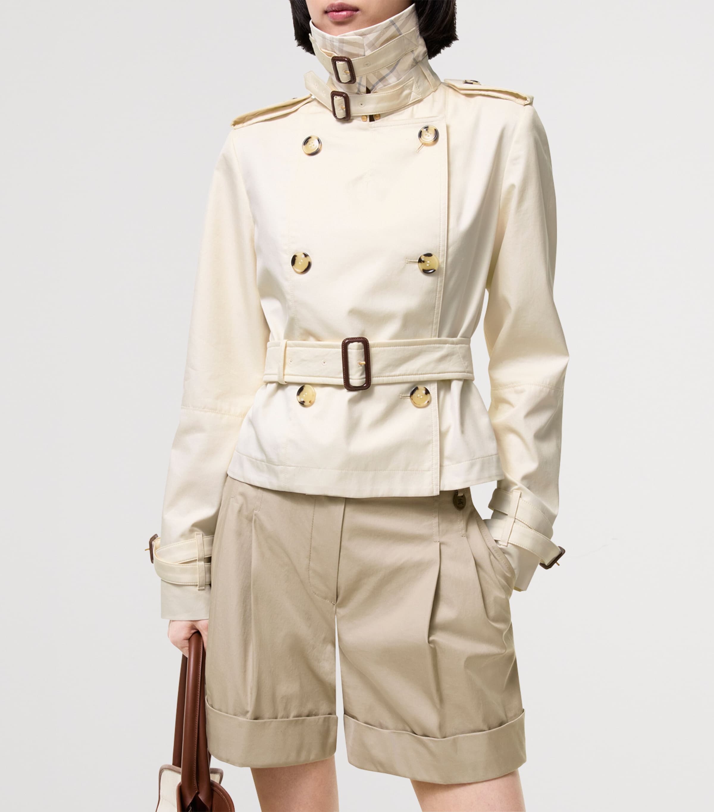 Burberry Womens Tropical Gabardine Swarby Trench Jacket Tundra White Image 2