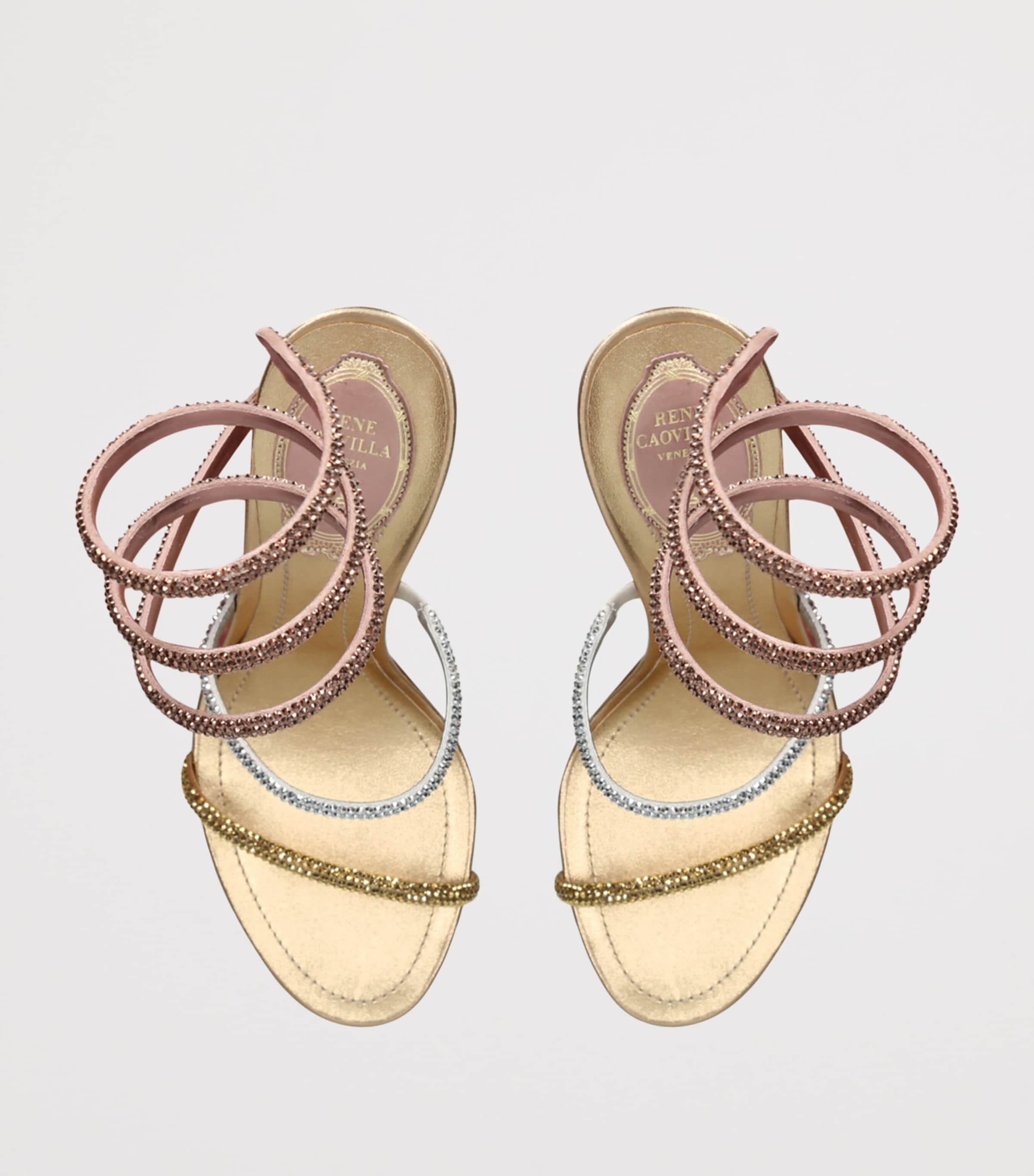 René Caovilla Satin Embellished Cleo Sandals 105 Gold Comb Image 4