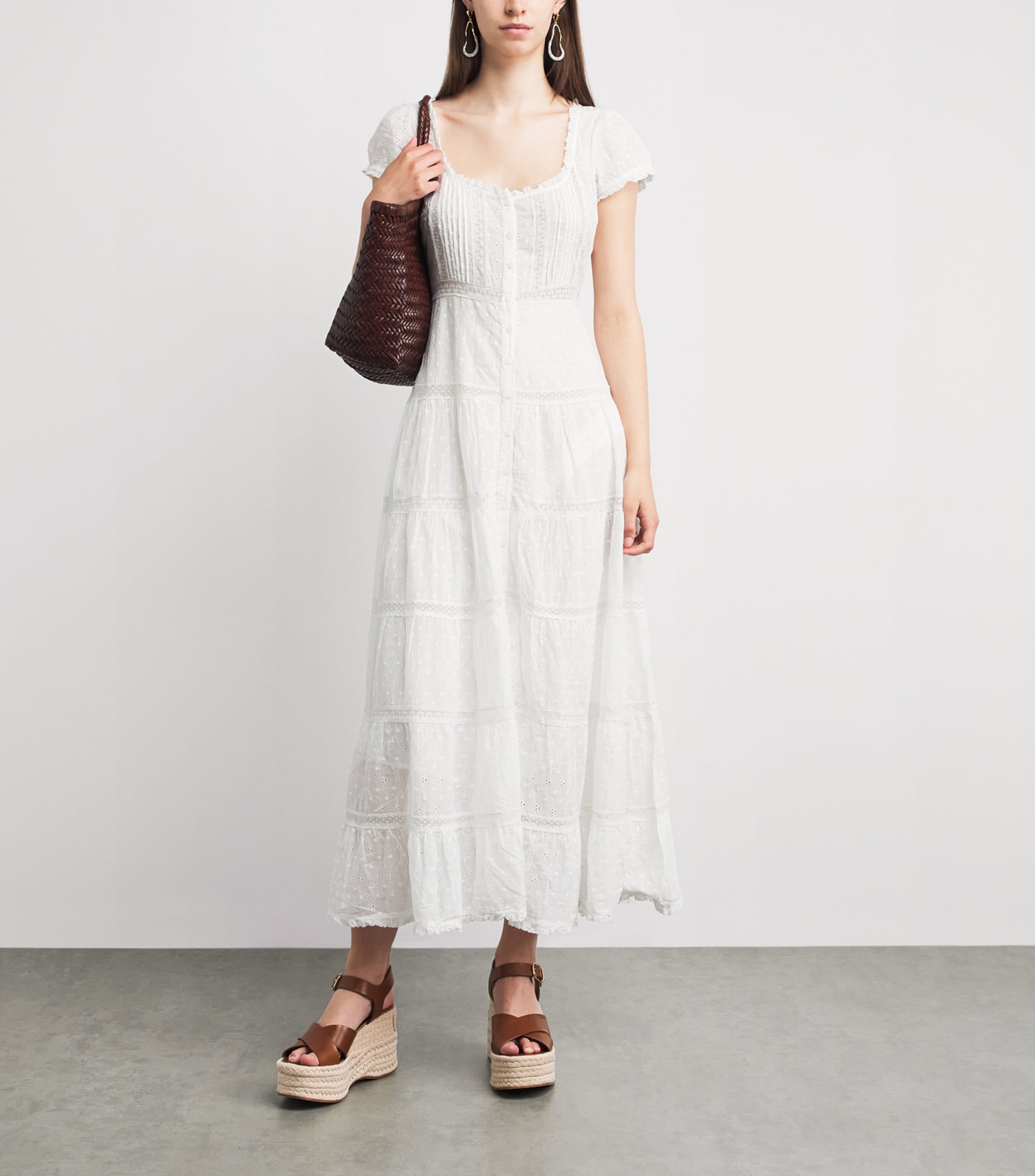 Rixo Womens Cotton Broderie Anglaise Jaclyn Midi Dress Ivory Image 2