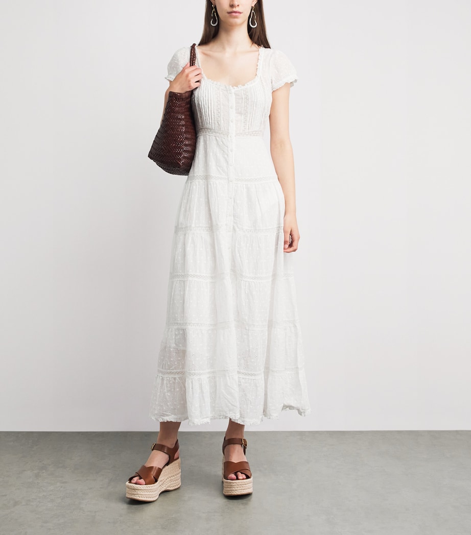 Rixo Womens Cotton Broderie Anglaise Jaclyn Midi Dress Ivory Image 2