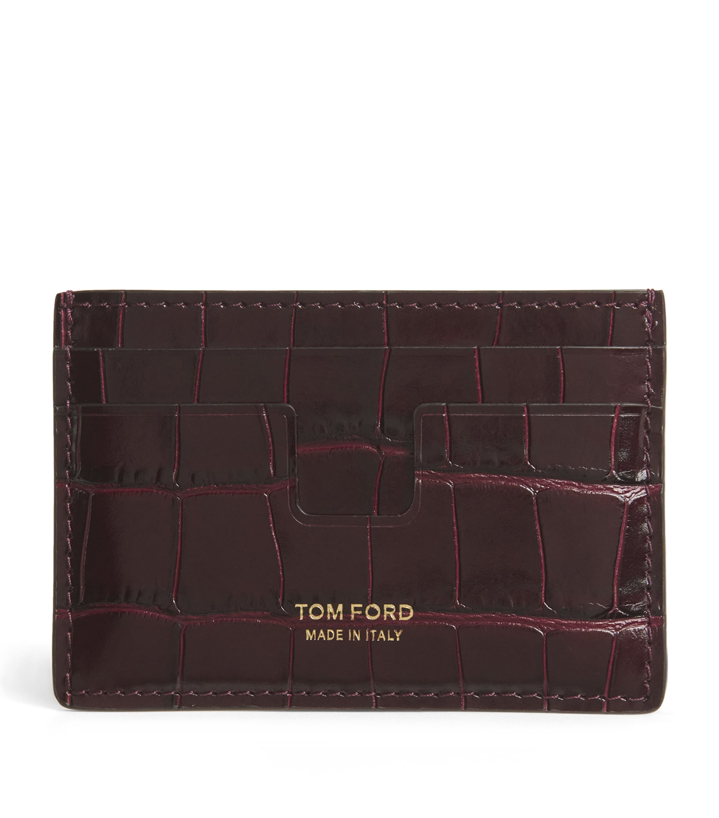 Tom Ford Leather Croc-embossed Card Holder In Purple