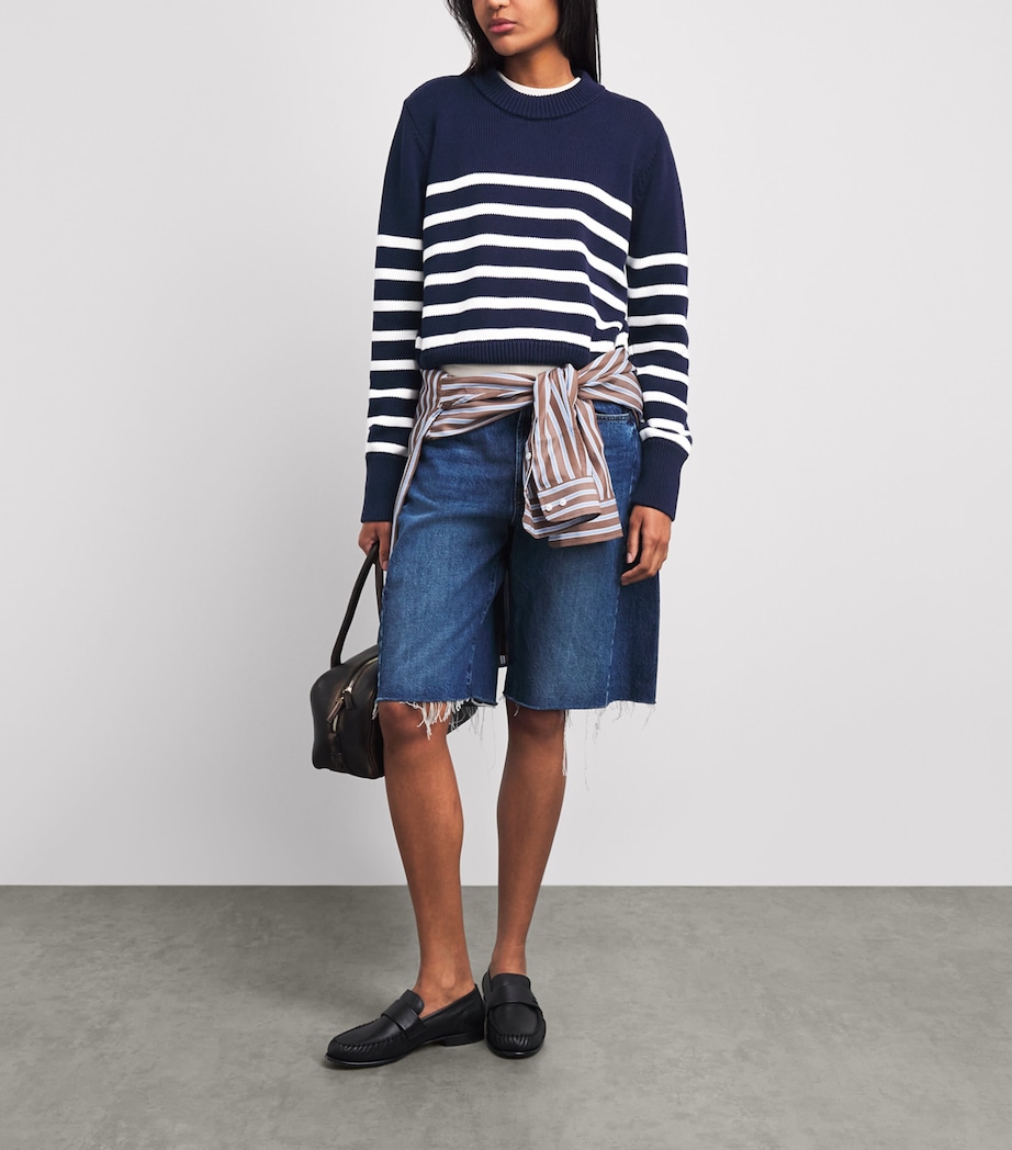 With Nothing Underneath Womens Cotton Devon Sweater Navy White Stripe Image 2