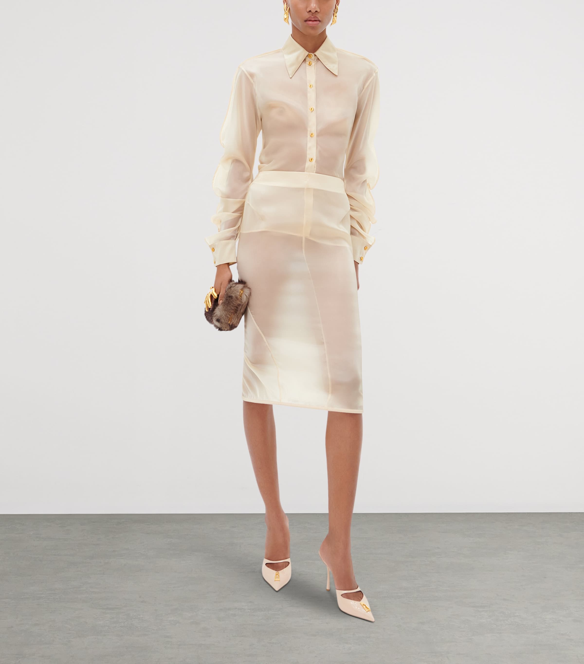 Schiaparelli Womens Sheer Demi-Lune Midi Skirt Nude Image 2