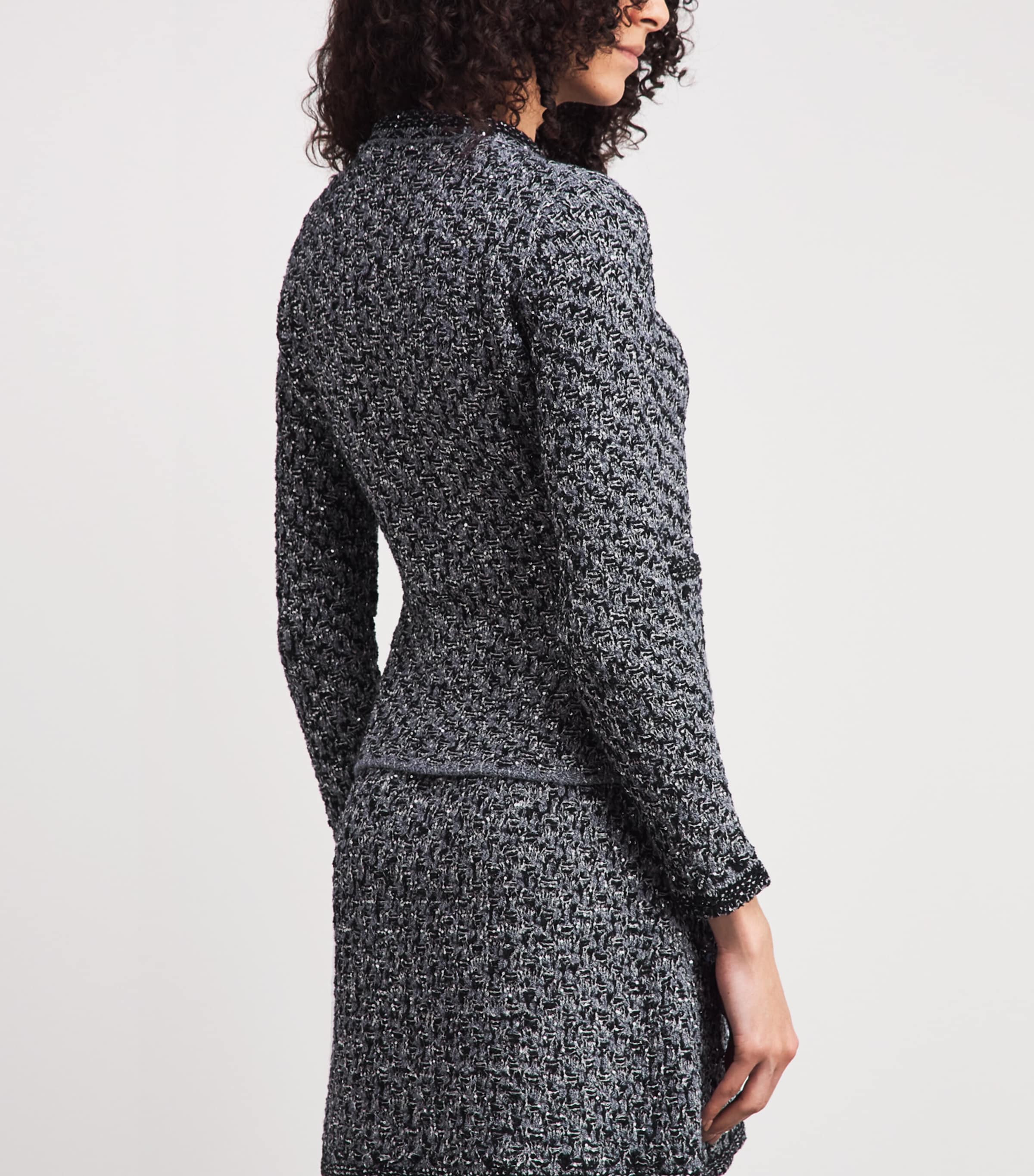 Fabiana Filippi Womens Embellished Tweed Zip-Up Cardigan Blu Notte Image 5