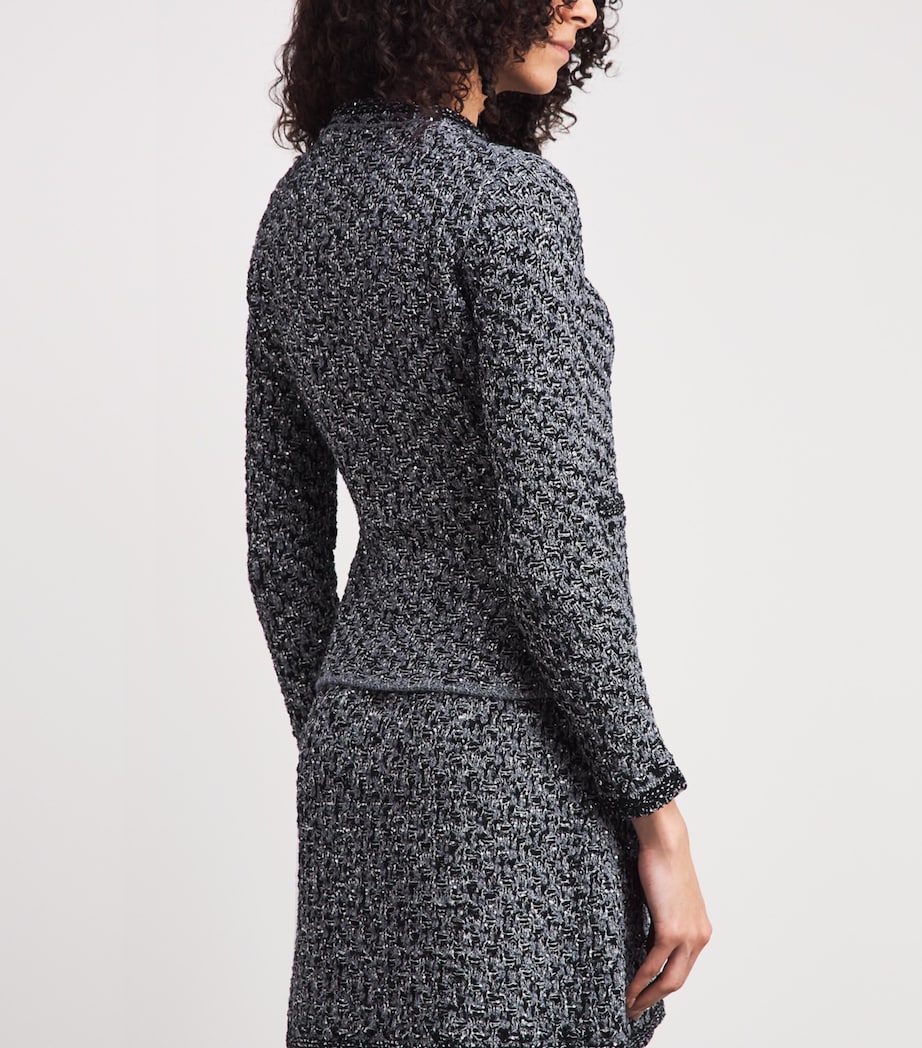 Fabiana Filippi Womens Embellished Tweed Zip-Up Cardigan Blu Notte Image 5