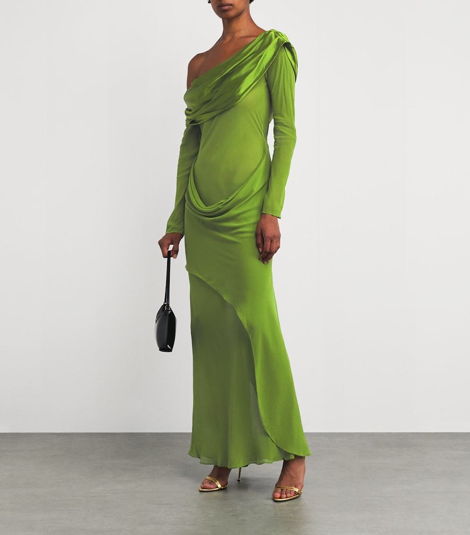 Silk Draped Shawl Maxi Dress CACTUS Image 2