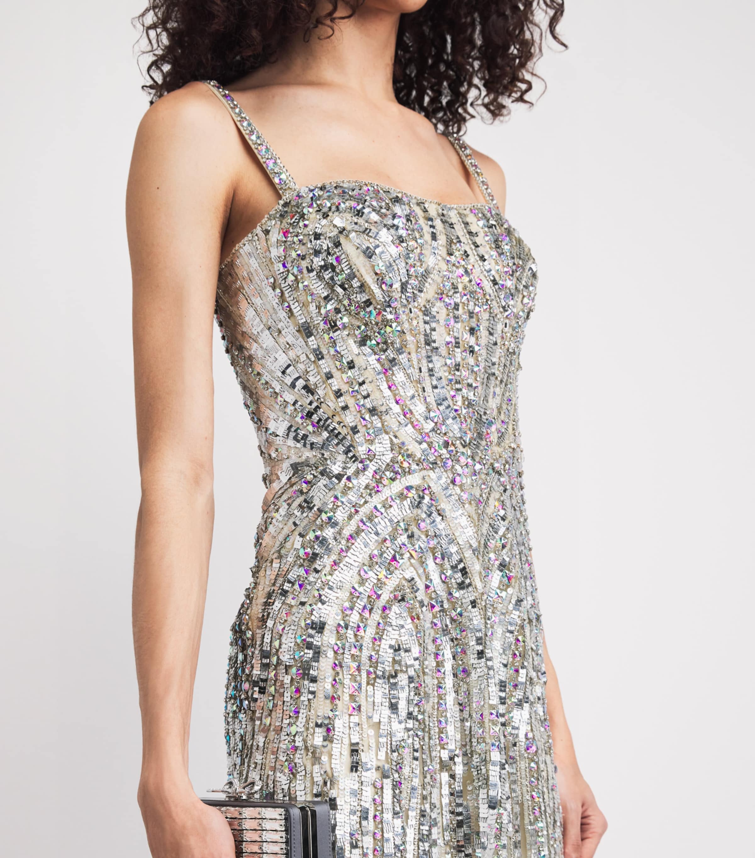 Jenny Packham Womens Sequin Embellished Rebecca Mini Dress Parchment Image 3