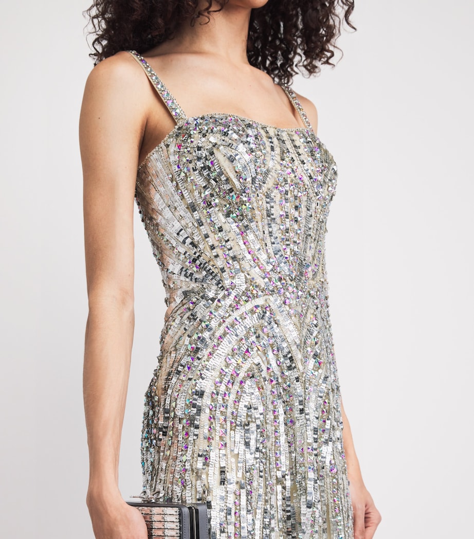 Jenny Packham Womens Sequin Embellished Rebecca Mini Dress Parchment Image 3