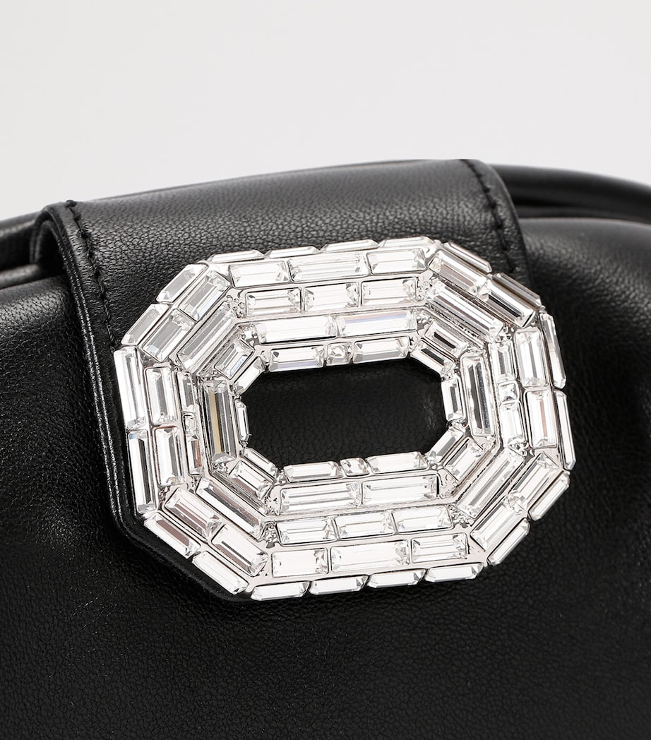 Amina Muaddi Nappa Leather Camelia Clutch Bag Black Image 4