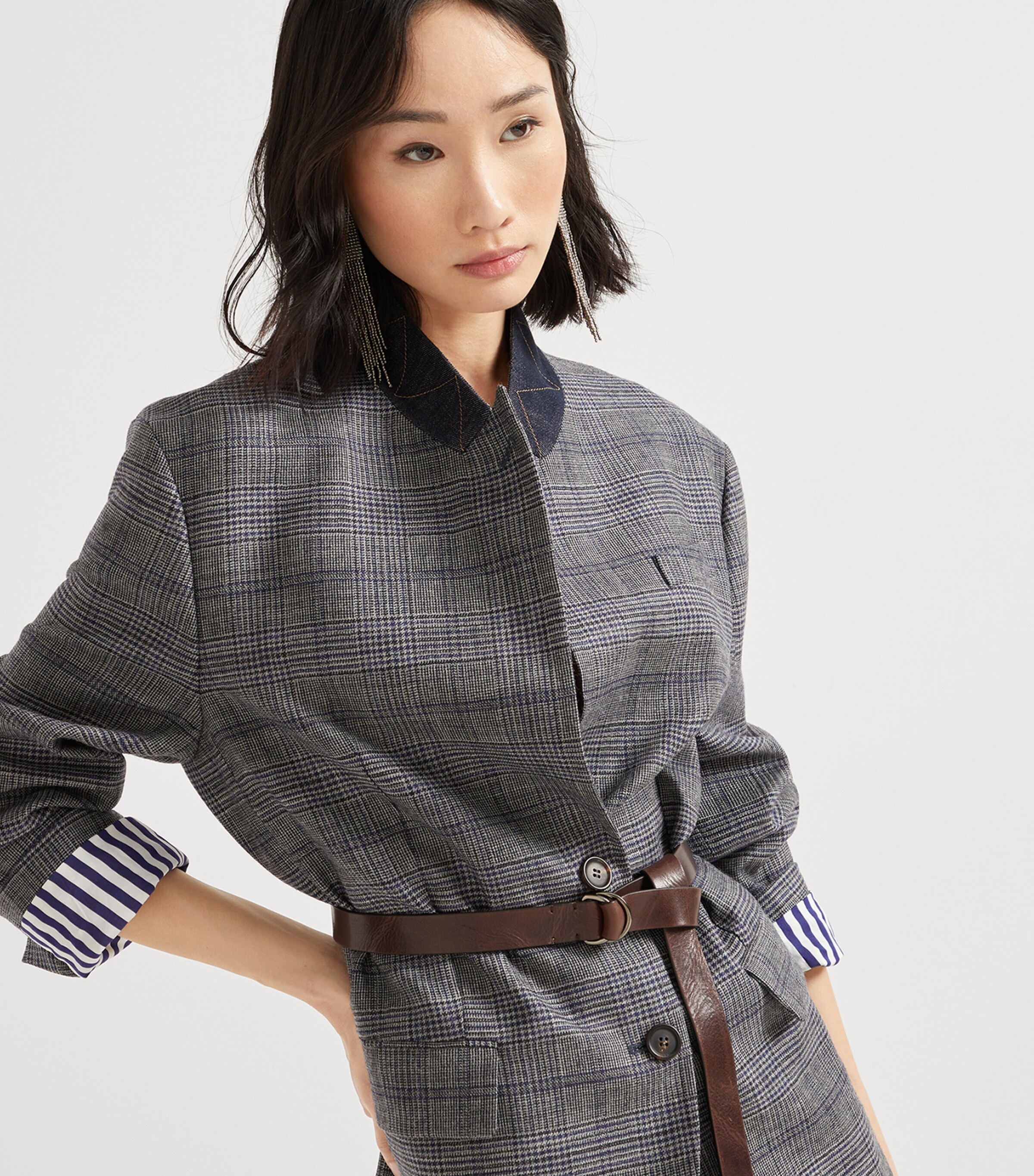 Virgin Wool Prince of Wales Check Belted Blazer C4227 Image 6