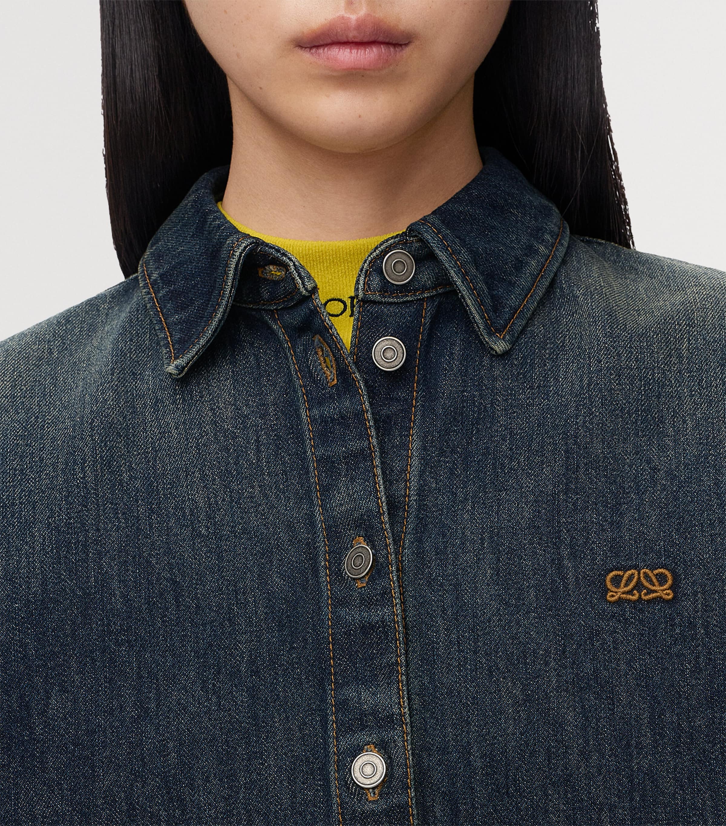 LOEWE Womens Denim Trapeze Short-Sleeve Shirt Dark Blue Image 5