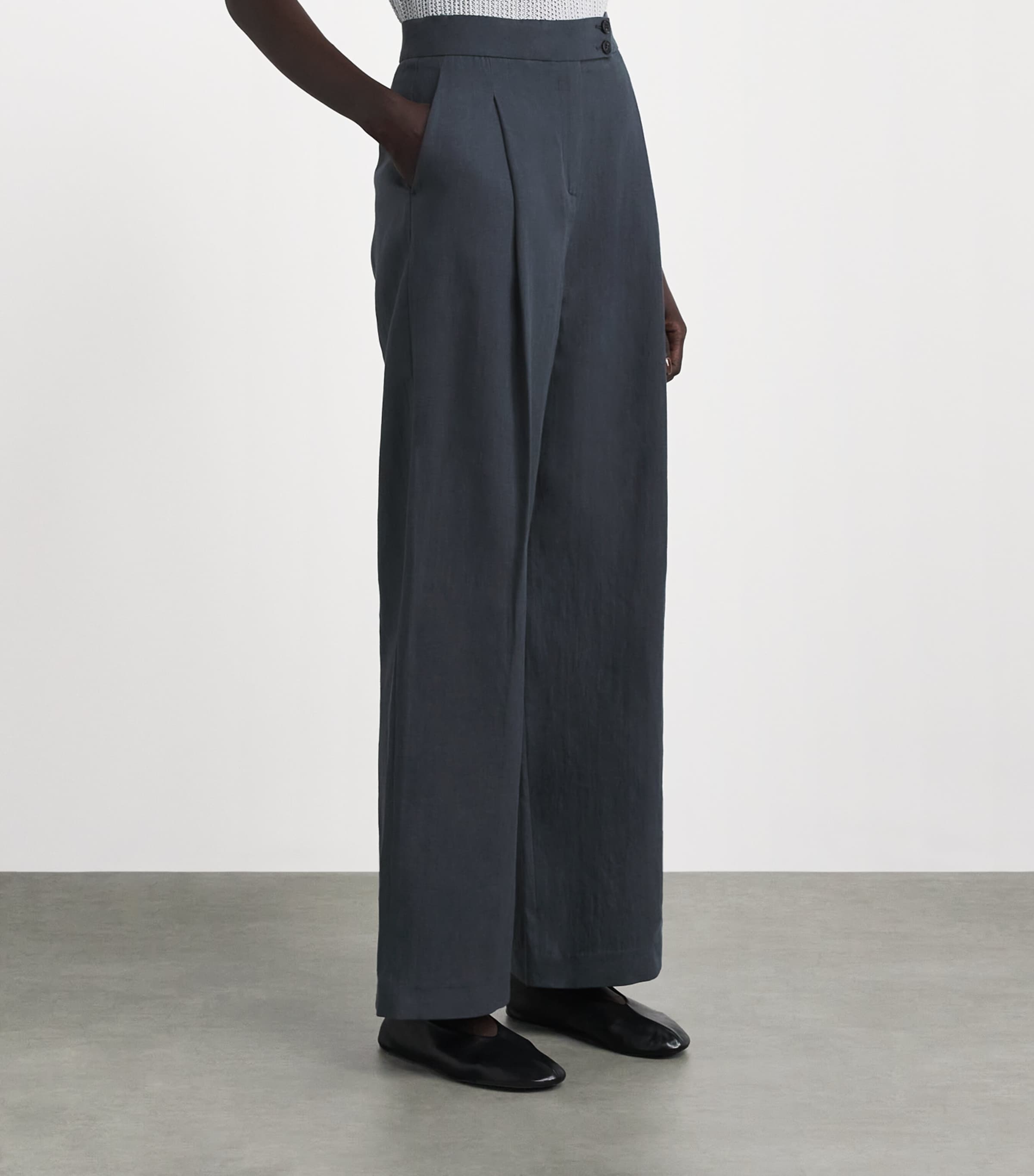 Eleventy Womens Linen Tailored Trousers Blu Nuovo Image 4