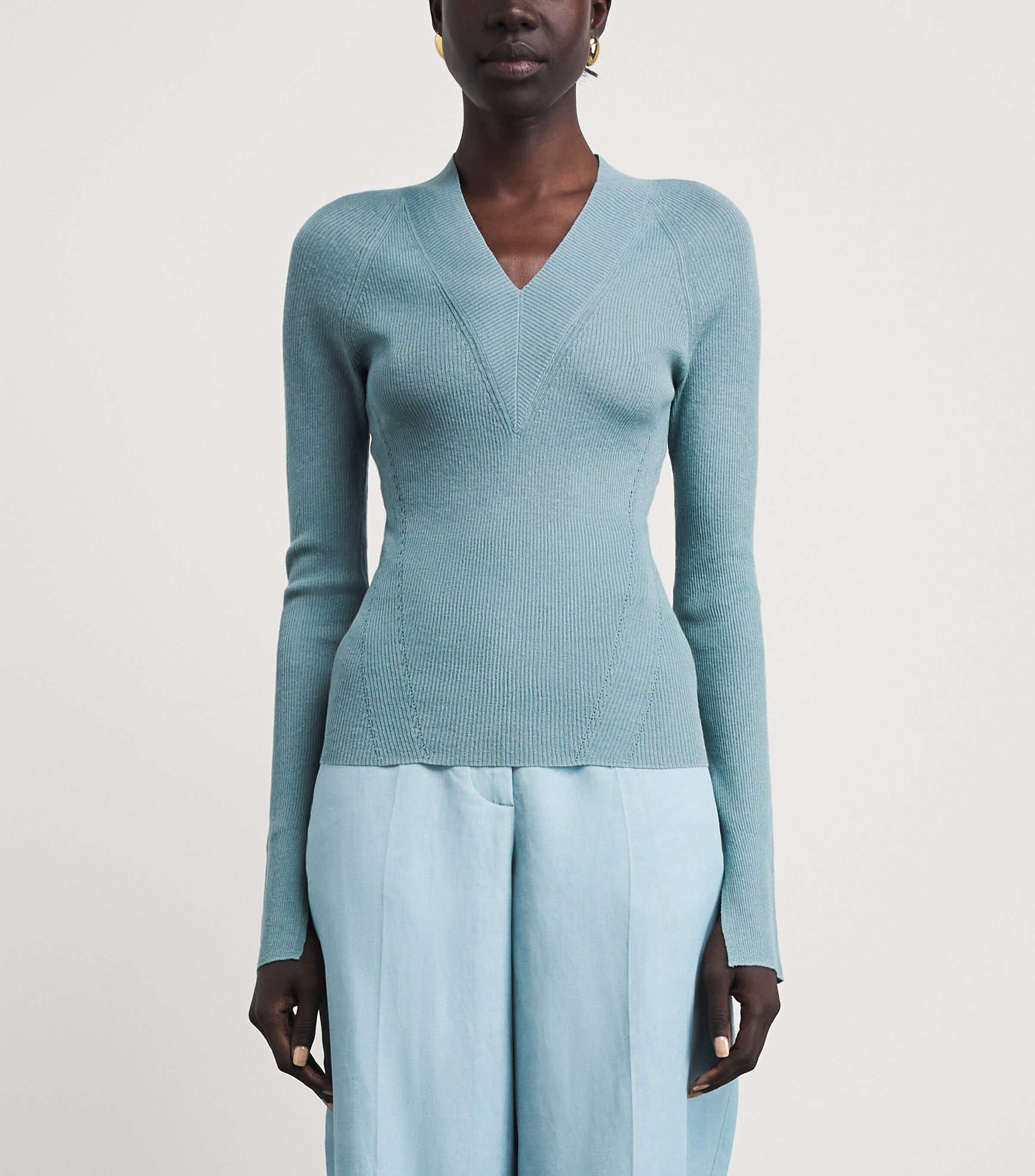 Joseph Womens Rib-Knit Harti Sweater Chambray Image 4