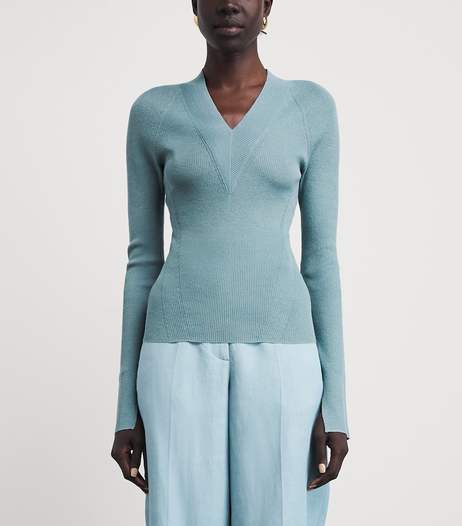 Joseph Womens Rib-Knit Harti Sweater Chambray Image 4