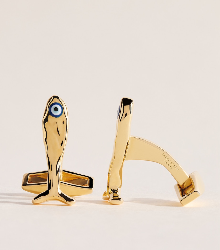Tateossian Gold-Plated Sterling Silver Feng Shui Fish Cufflinks Yellow Gold Colour Image 4