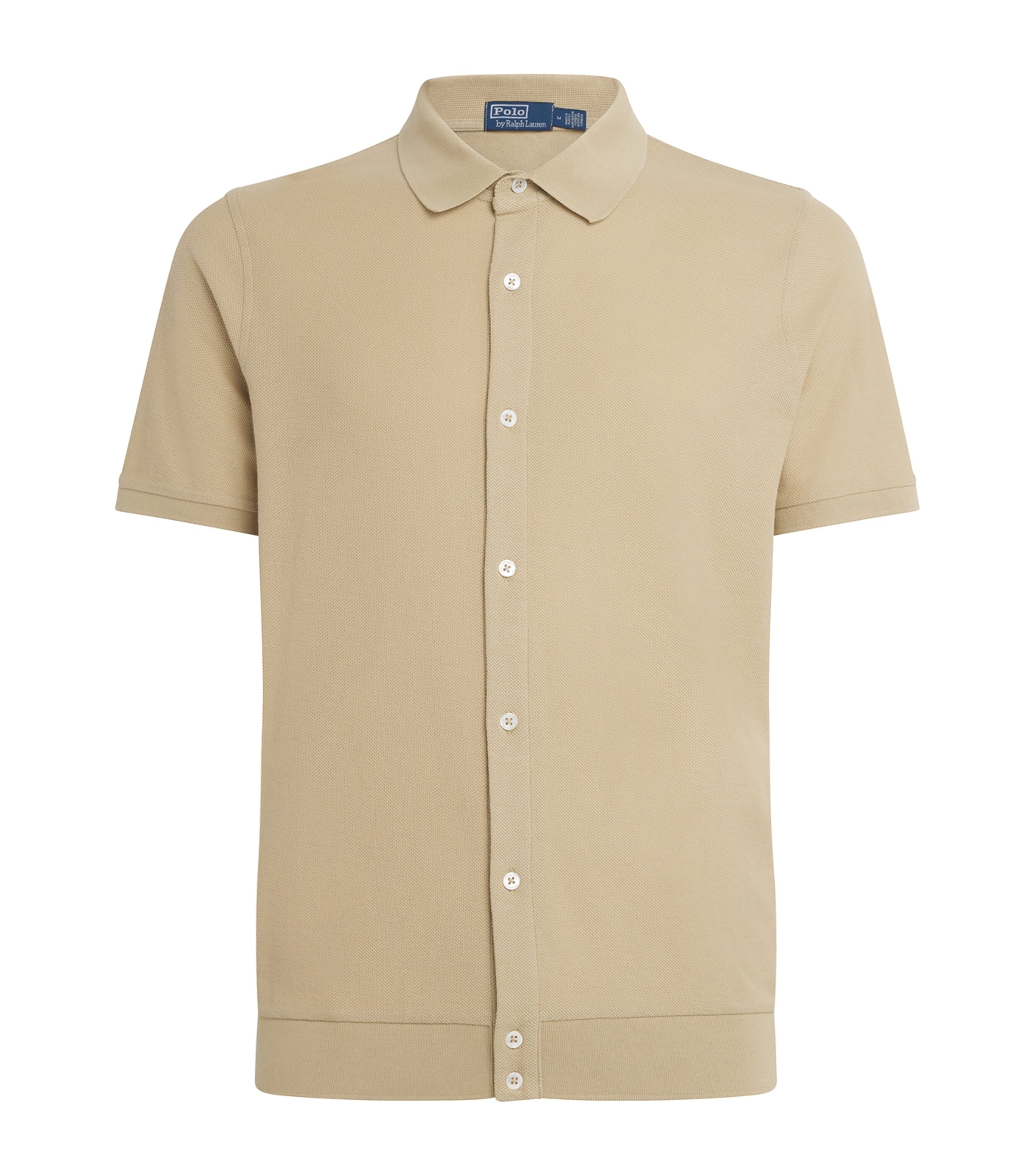 Polo Ralph Lauren Mens Cotton Honeycomb Polo Shirt Coastal Beige Image 1