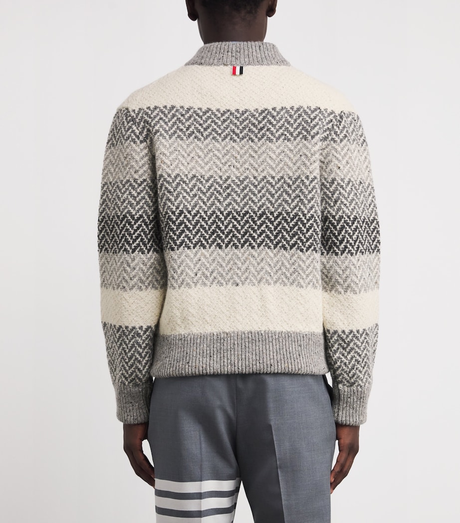 Wool-Mohair Herringbone Cardigan Bomber Jacket TONAL GREY Image 4