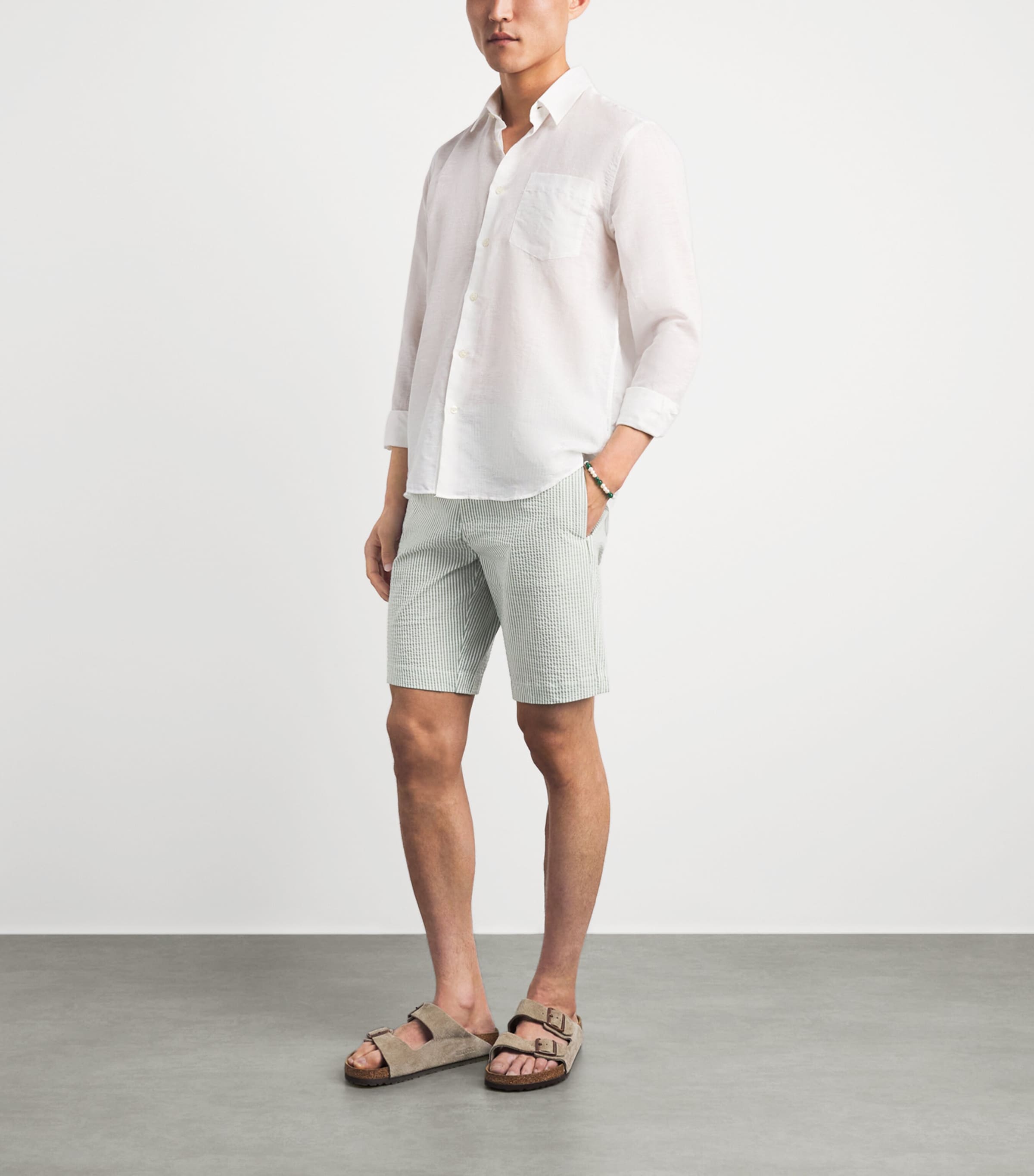 Vilebrequin Mens Seersucker Stripe Bermuda Shorts Kaki Image 2