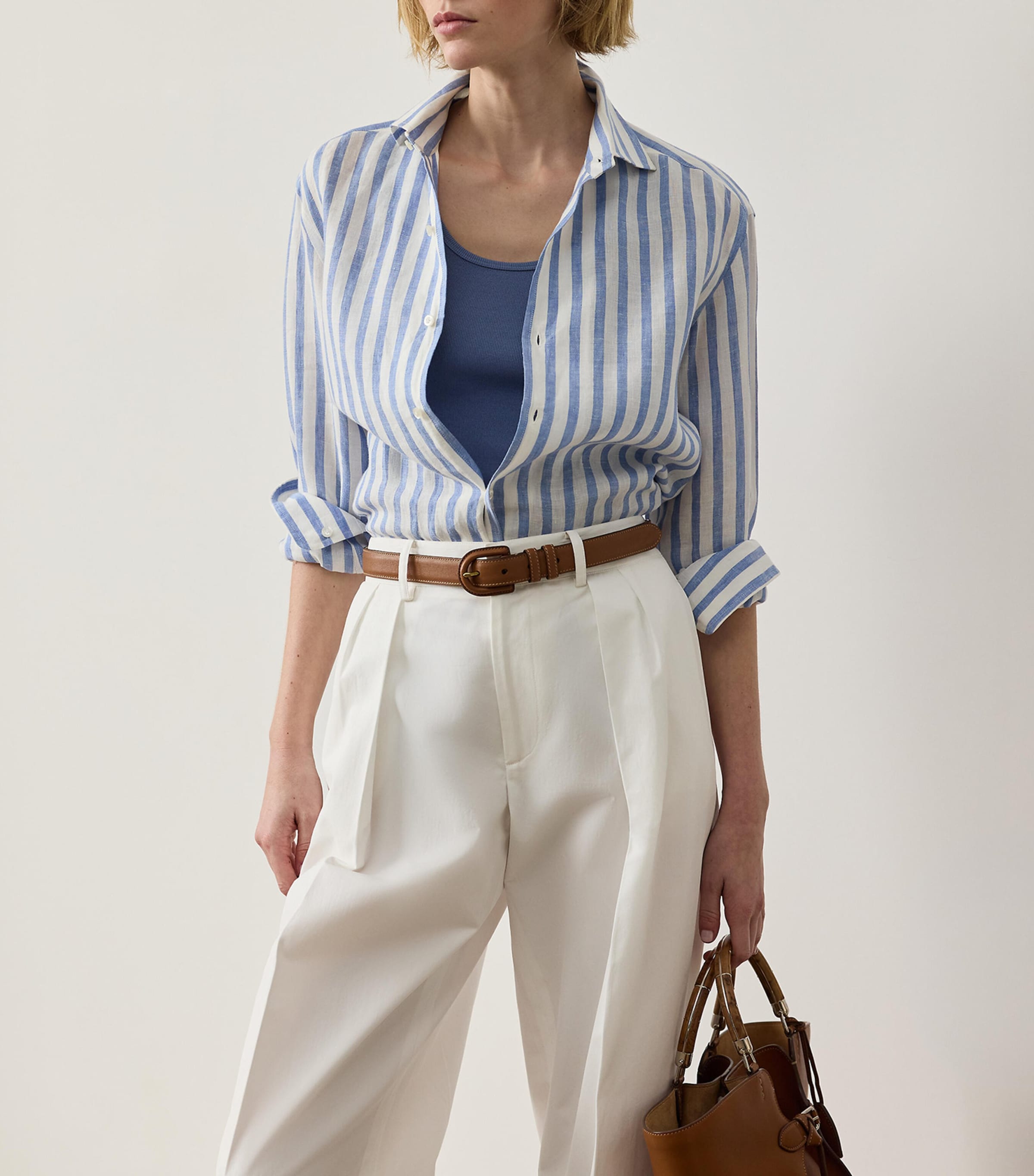 Ralph Lauren Collection Womens Linen Capri Shirt Cream/cornflower Image 4