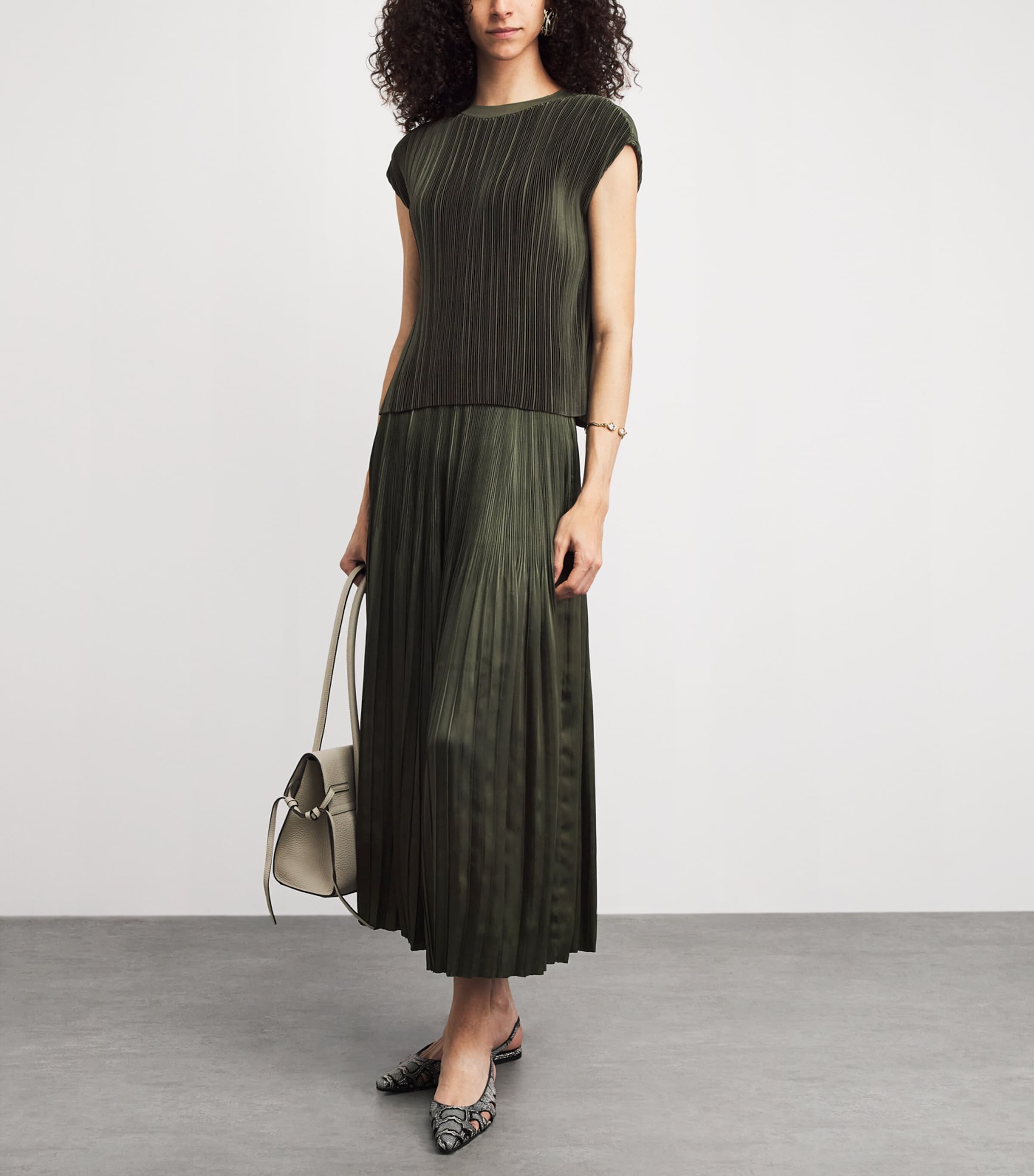 Joseph Womens Satin Pleated Cedre Top Palm Leaf Image 2