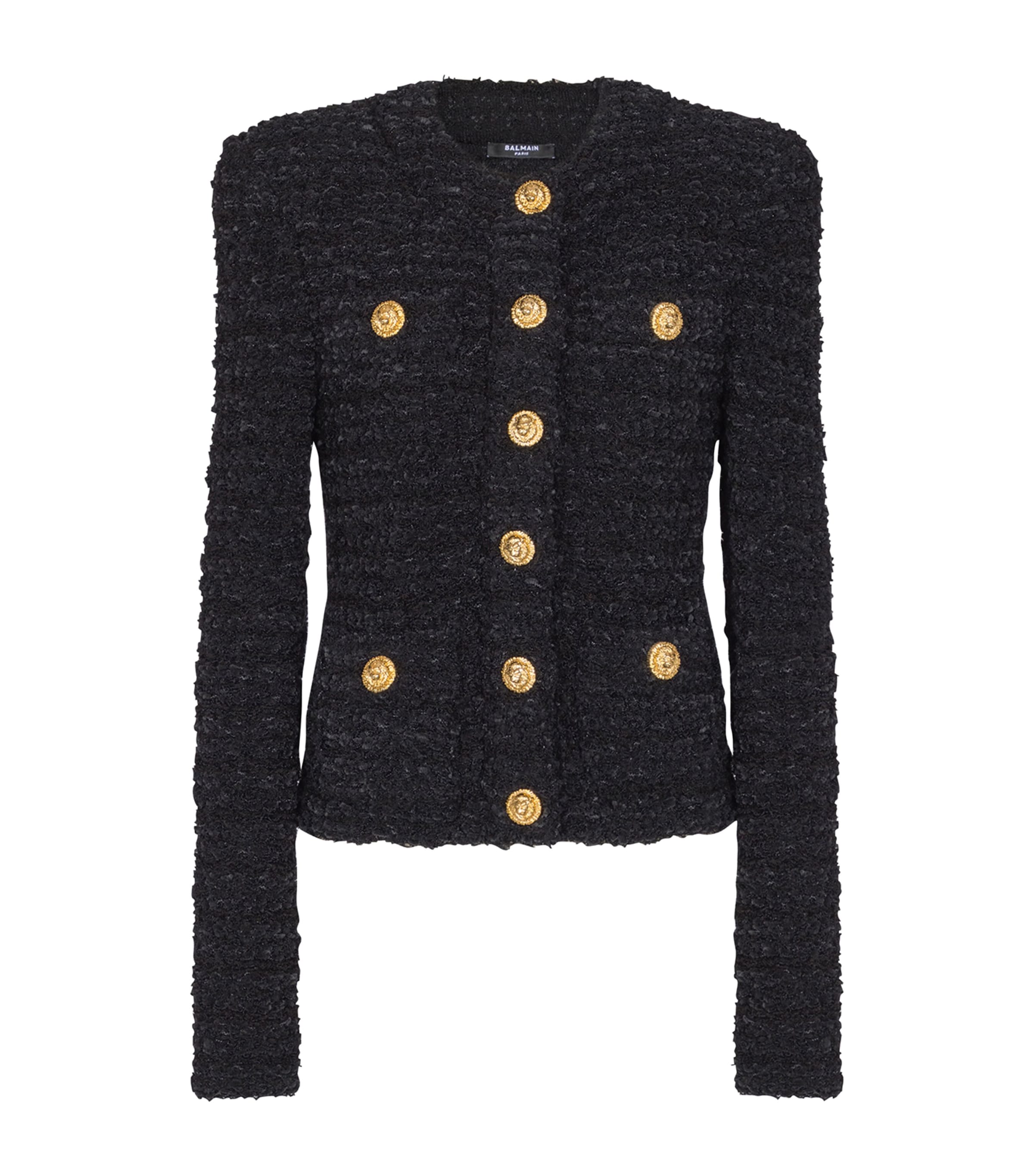 Balmain Buttoned Tweed Jacket In Black