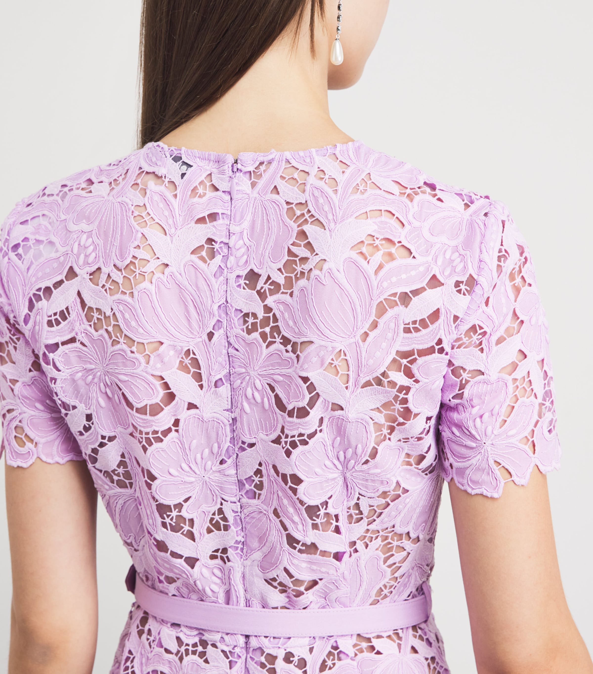 Self-Portrait Womens Lace Belted Midi Dress Lilac Image 5