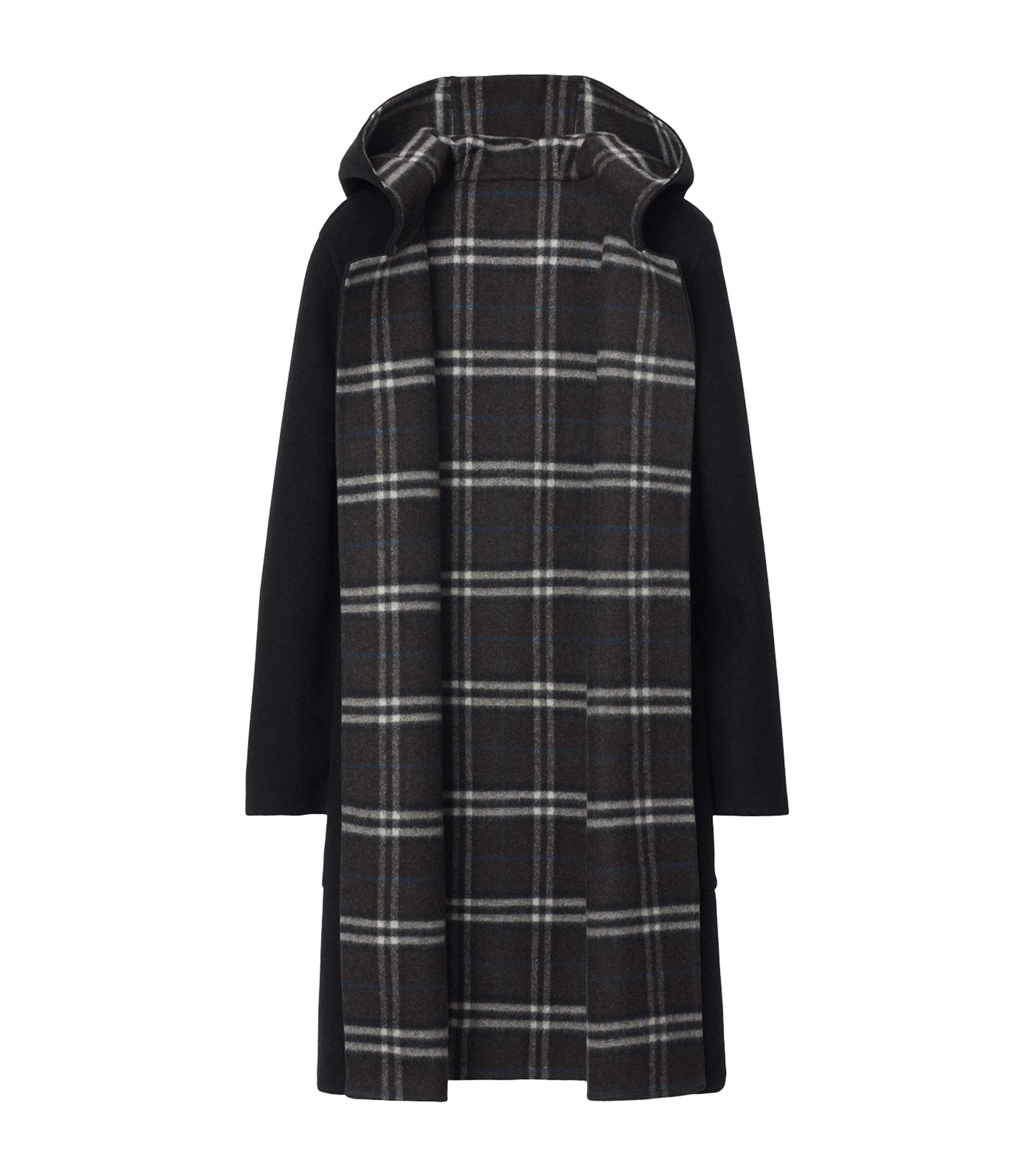 Wool Reversible Hooded Wrap Coat BLACK/SNUG IP CHECK Image 6