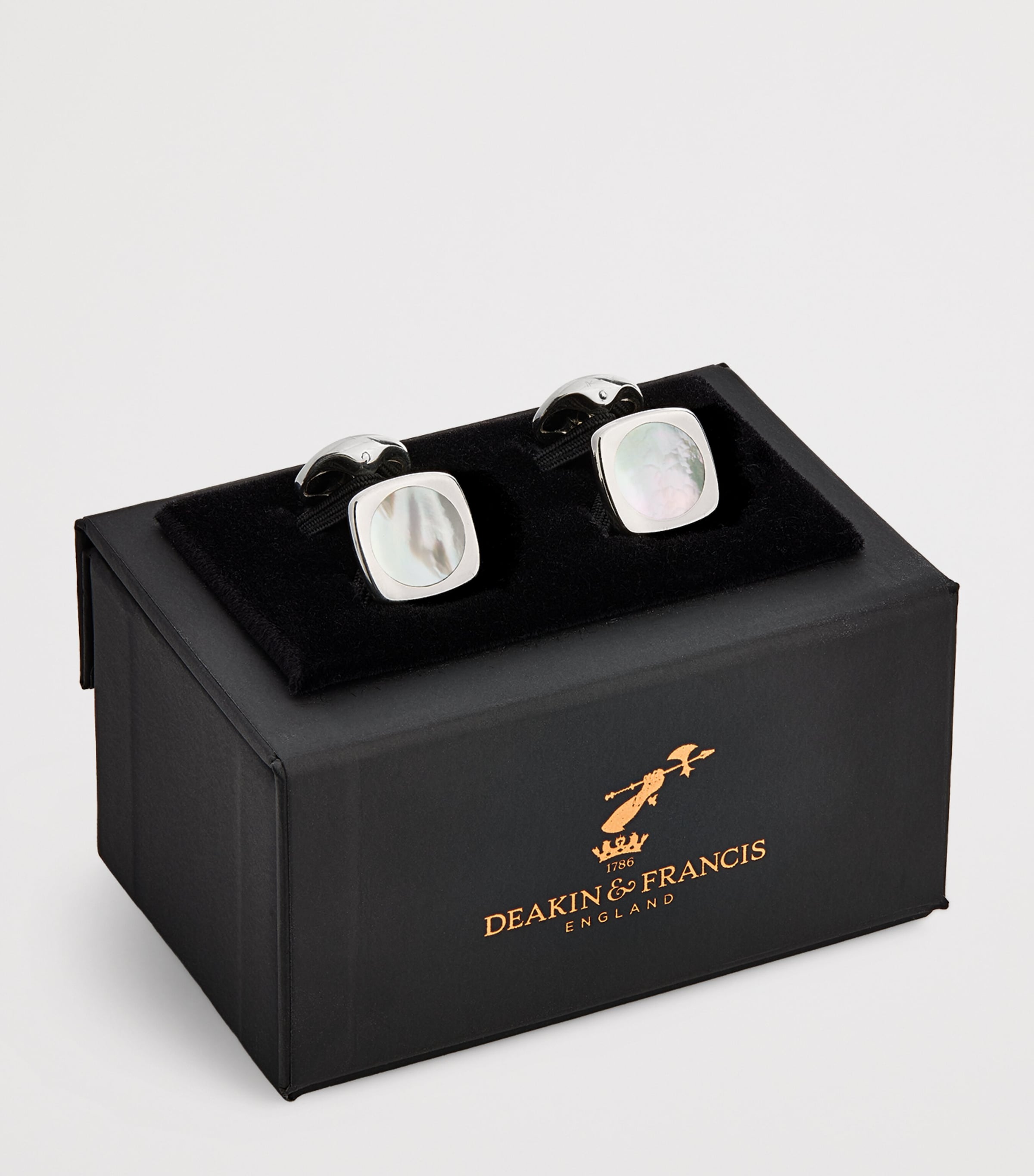Deakin & Francis Sterling Silver and Mother-of-Pearl Cushion Cufflinks White Image 3