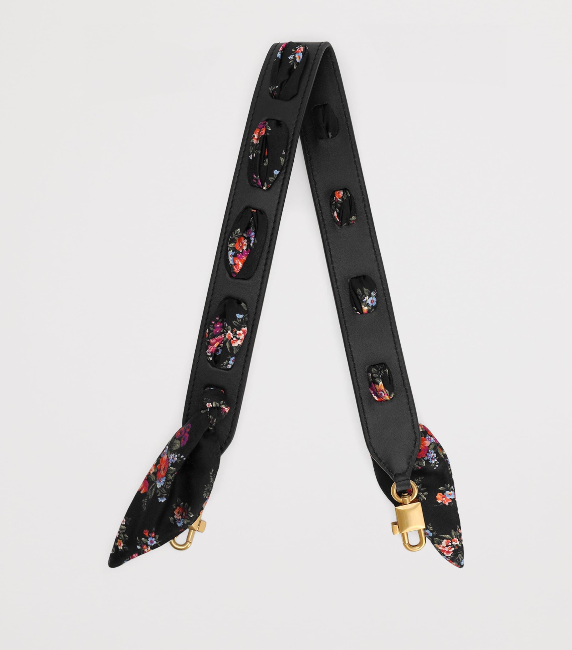 Leather-Silk Floral-Trim Bag Strap 8W919-NERO/MAZ. Image 2