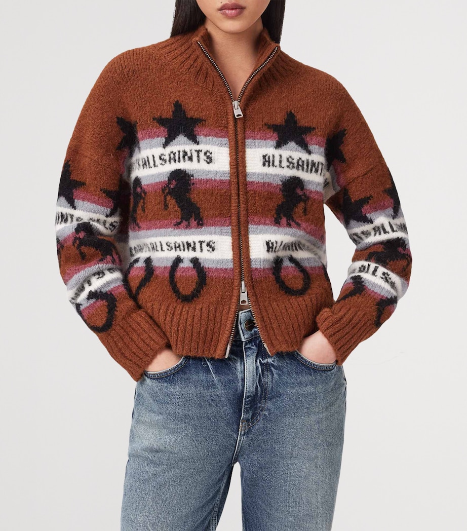 AllSaints Womens Epona Zip-Up Cardigan Cognac Brown Image 6
