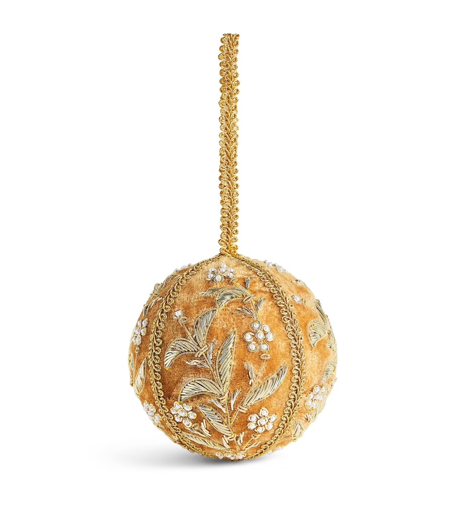 Harrods Velvet Floral-Embroidered Bauble Gold/green Image 1