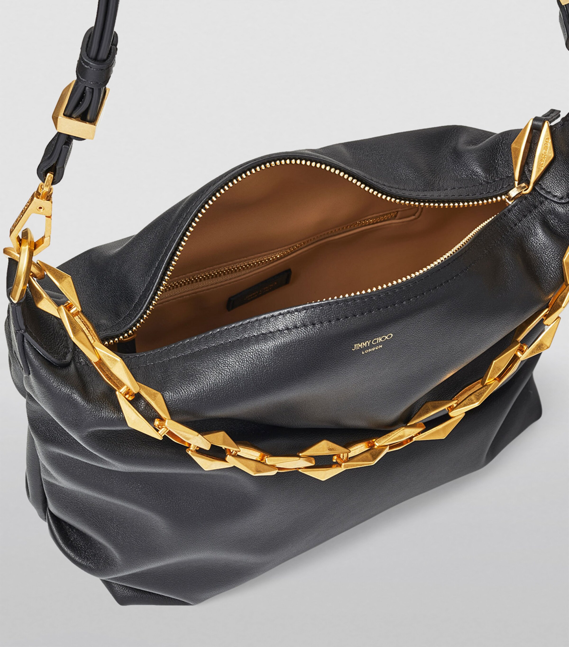 Leather Diamond Shoulder Bag BLACK/GOLD Image 4