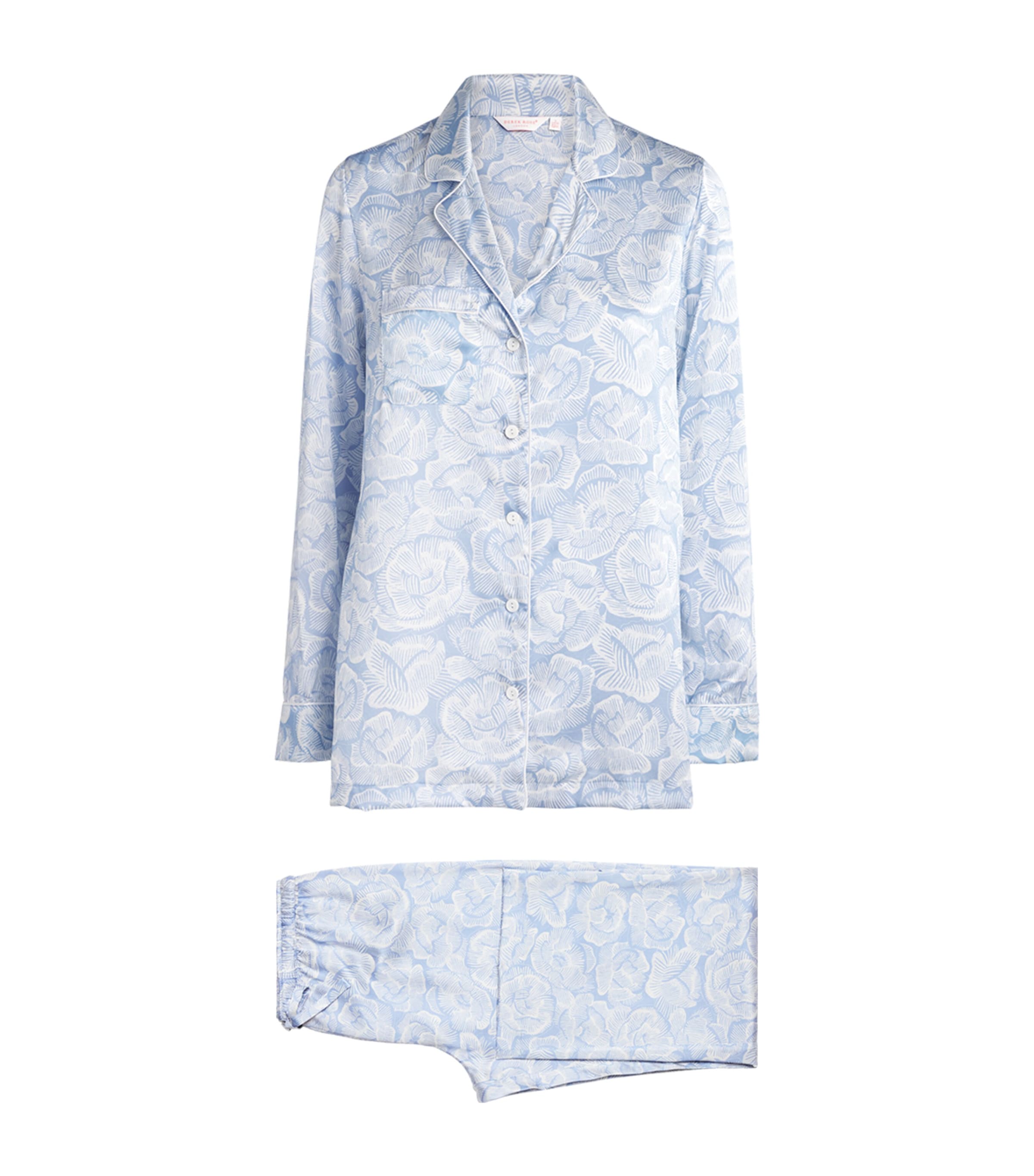 Derek Rose Silk Floral Pyjama Set In Blue