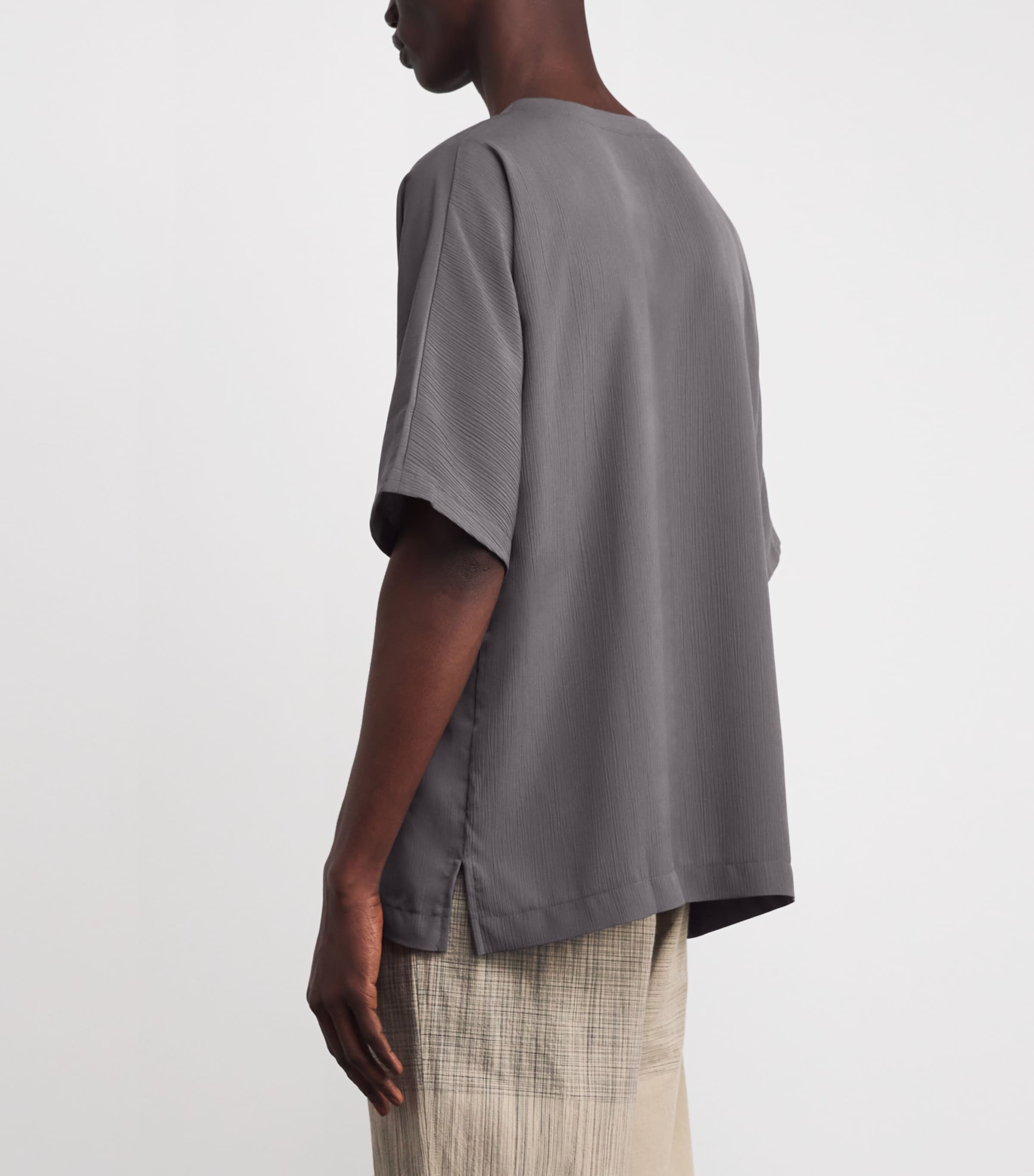 IM MEN Mens Crinkled Oversized T-Shirt Charcoal Gray Image 4