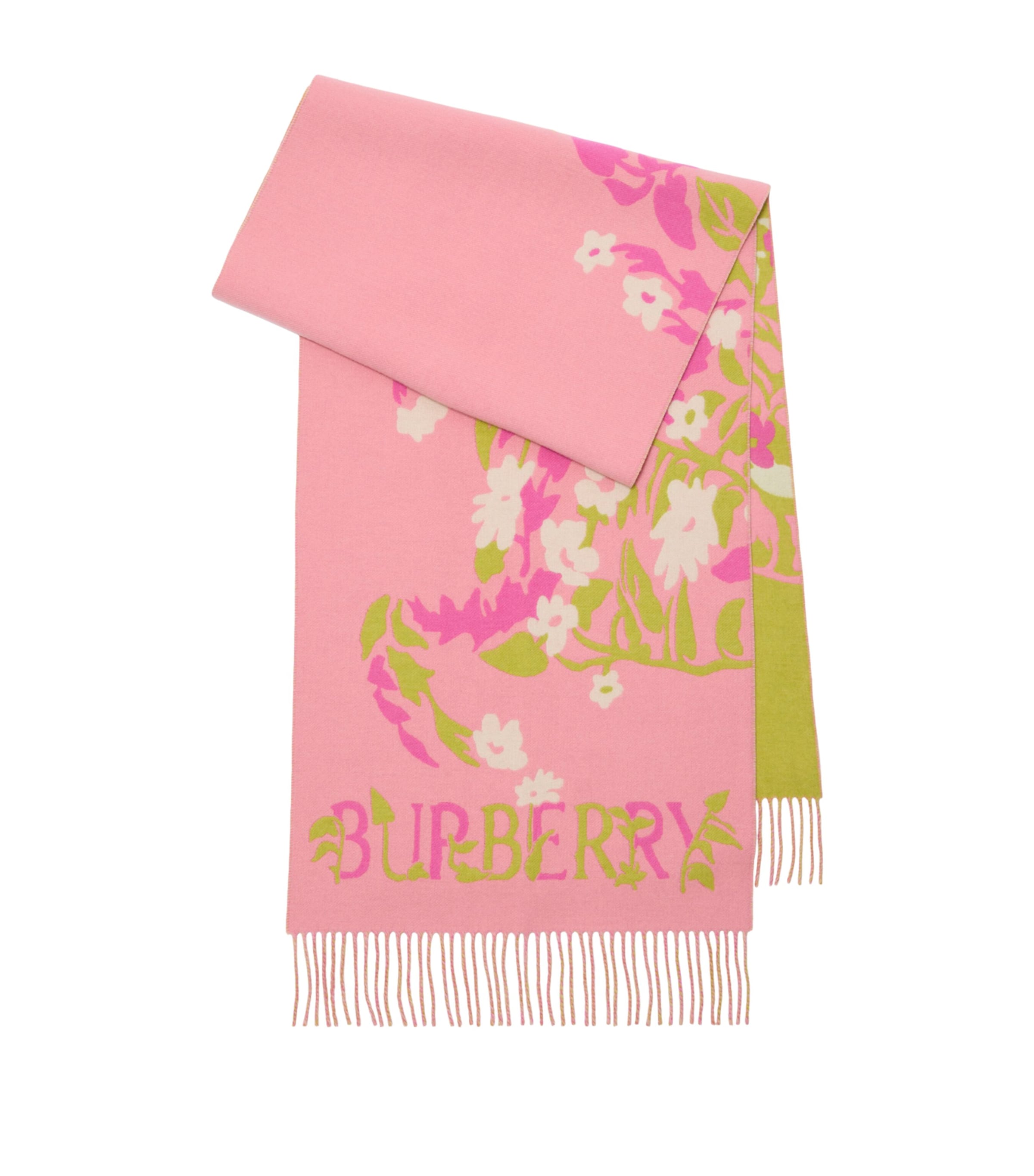 Burberry Cashmere Wide Floral Ekd Scarf In Pink