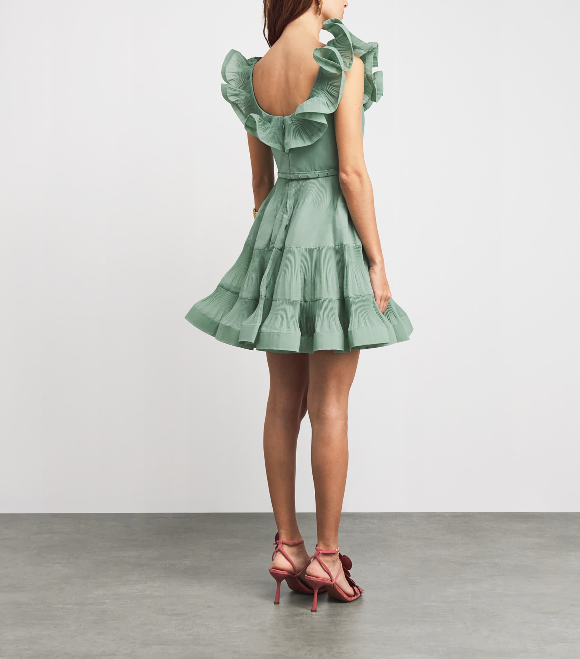 Pleated Frill Mini Dress EUCA/EUCALYPTUS Image 3