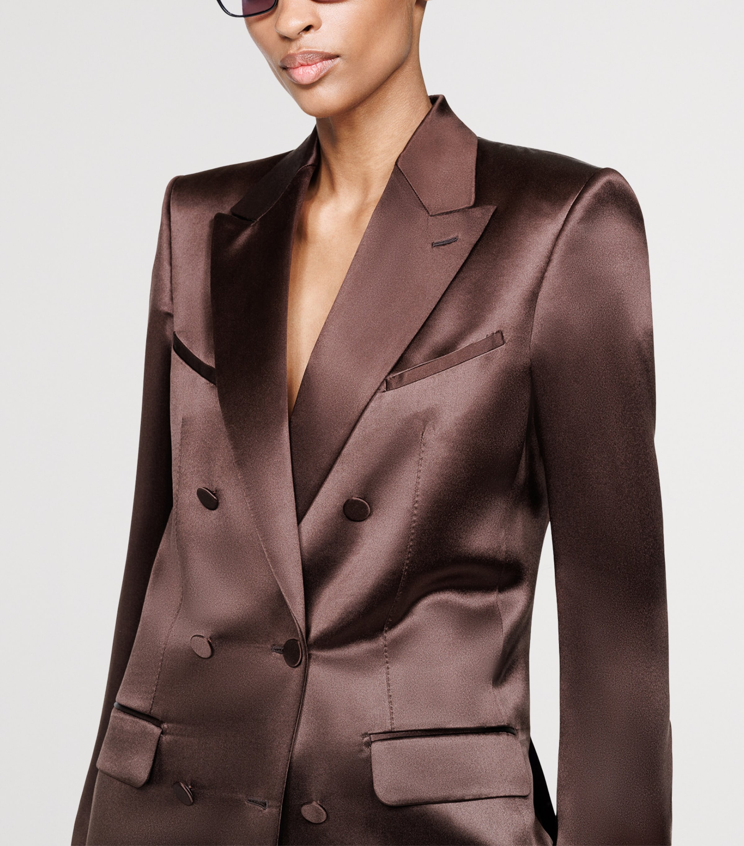 TOM FORD Womens Silk Satin Double-Breasted Blazer Ear Image 5