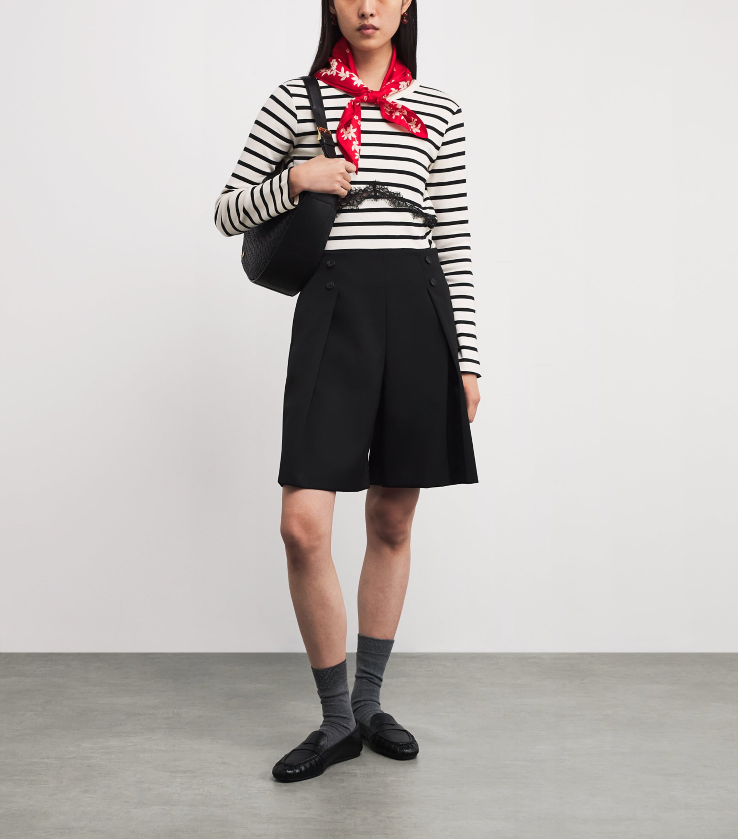 Cotton Stripe Lace Detail T-Shirt DUAL-COLOR Image 2