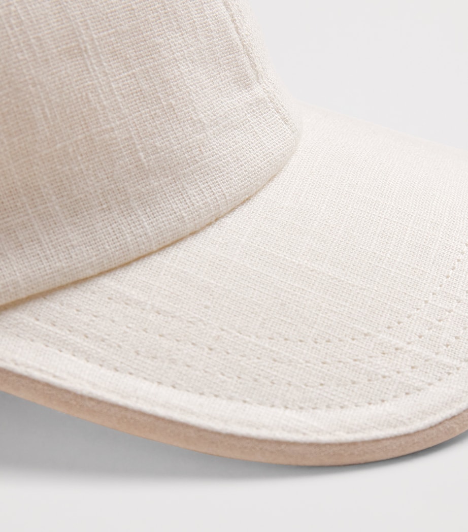Eleventy Linen-Cotton Baseball Cap Bianco E Beige Image 4