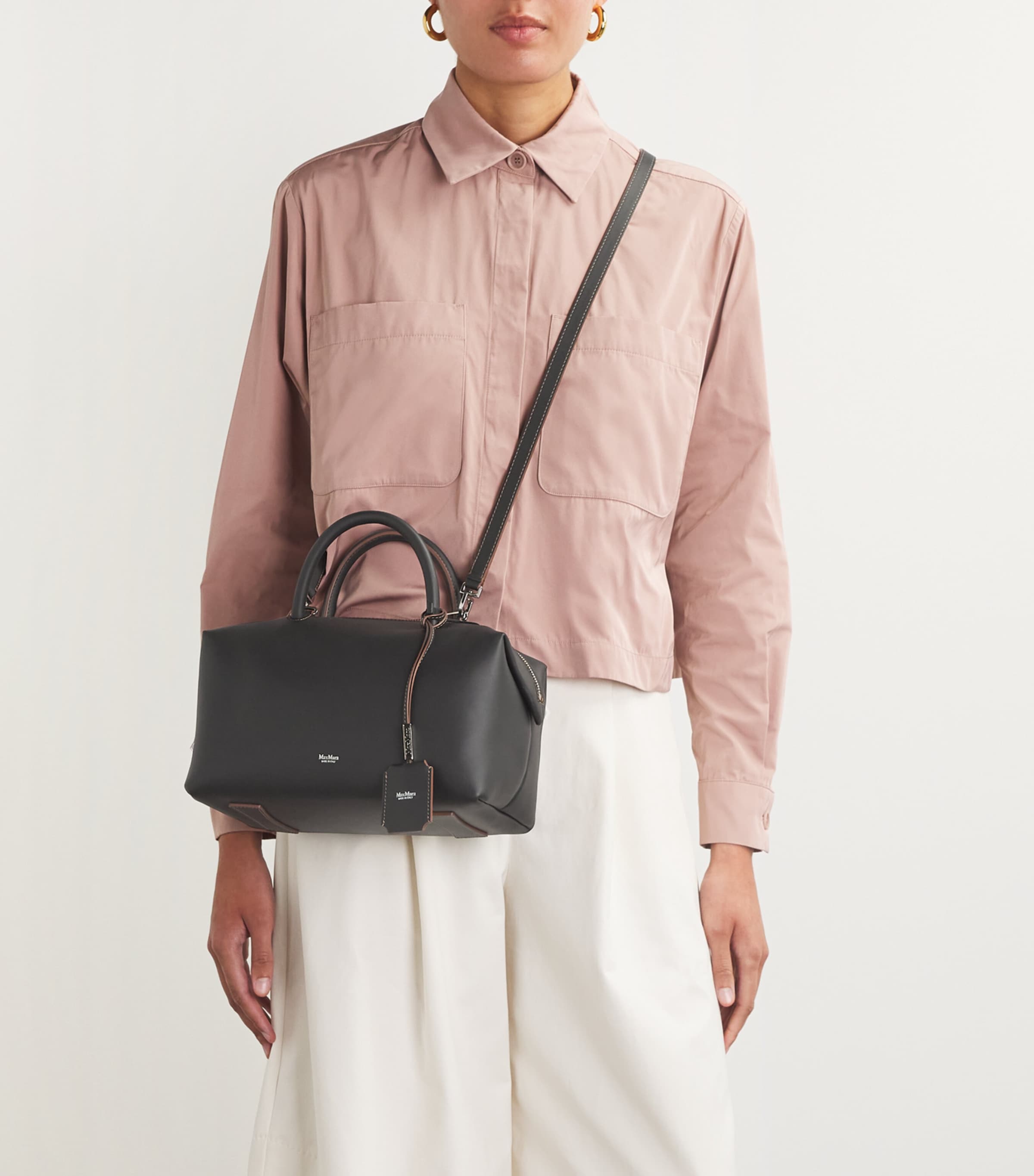 Leather Satchel Top-Handle Bag BLACK Image 3