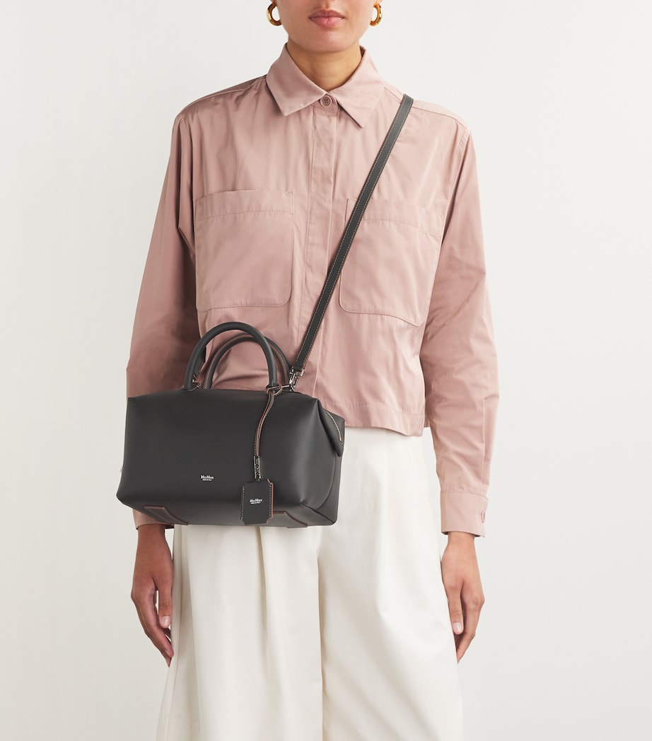 Leather Satchel Top-Handle Bag BLACK Image 3