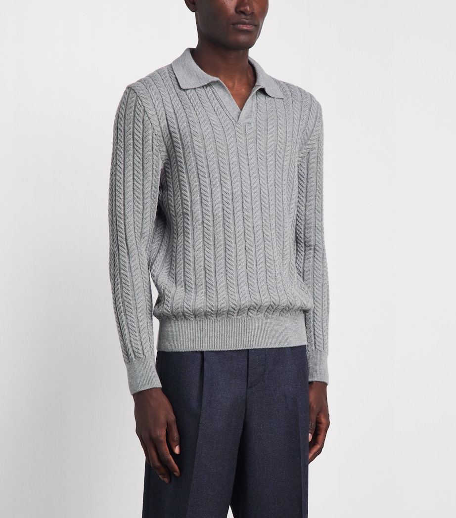 Isaia Mens Wool-Silk-Cashmere Polo Sweater Image 4