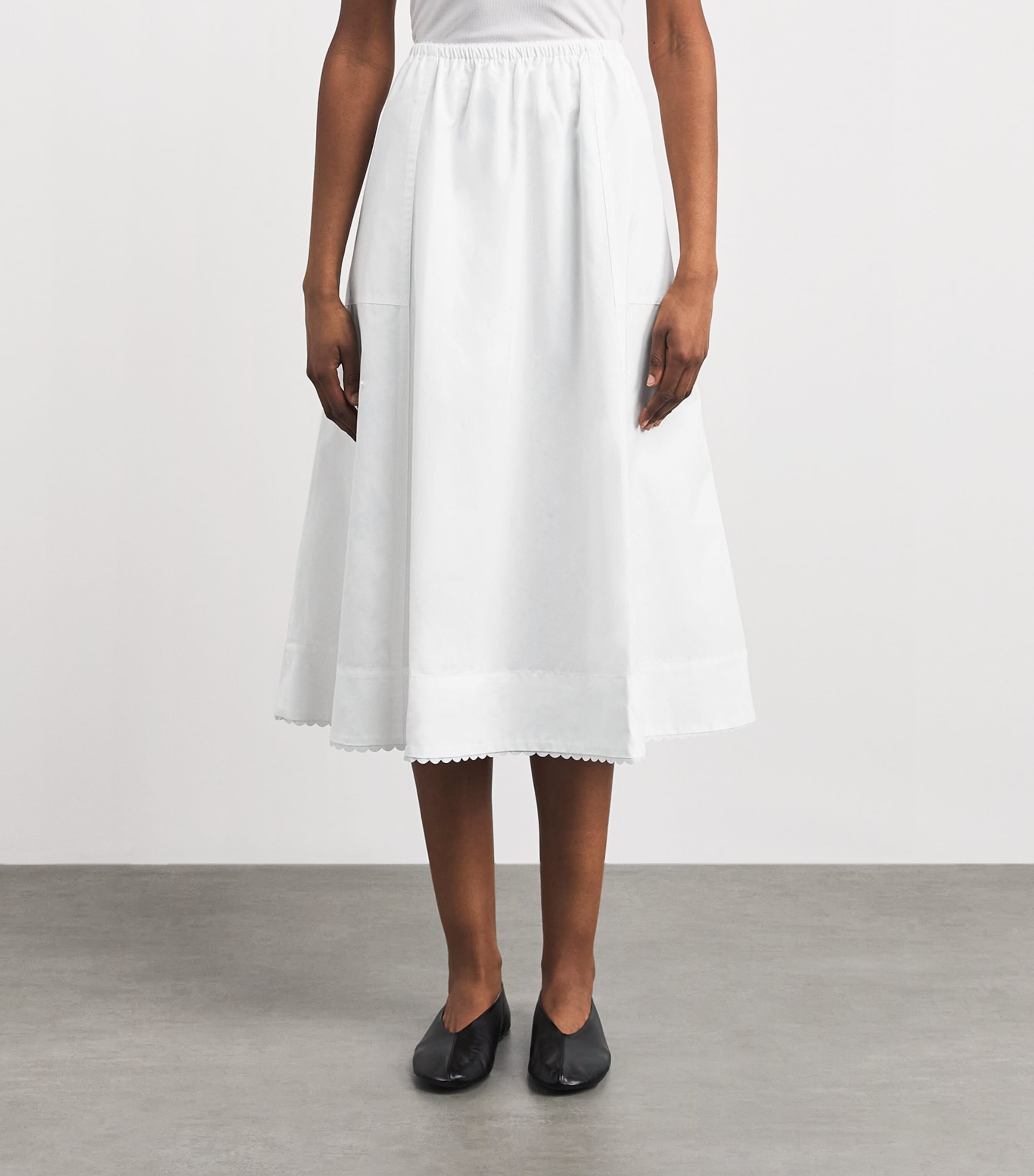 Vince Womens Cotton Scallop-Detail Midi Skirt Optic White Image 4