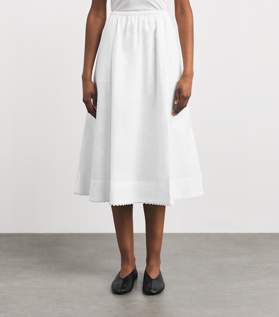 Vince Womens Cotton Scallop-Detail Midi Skirt Optic White Image 4