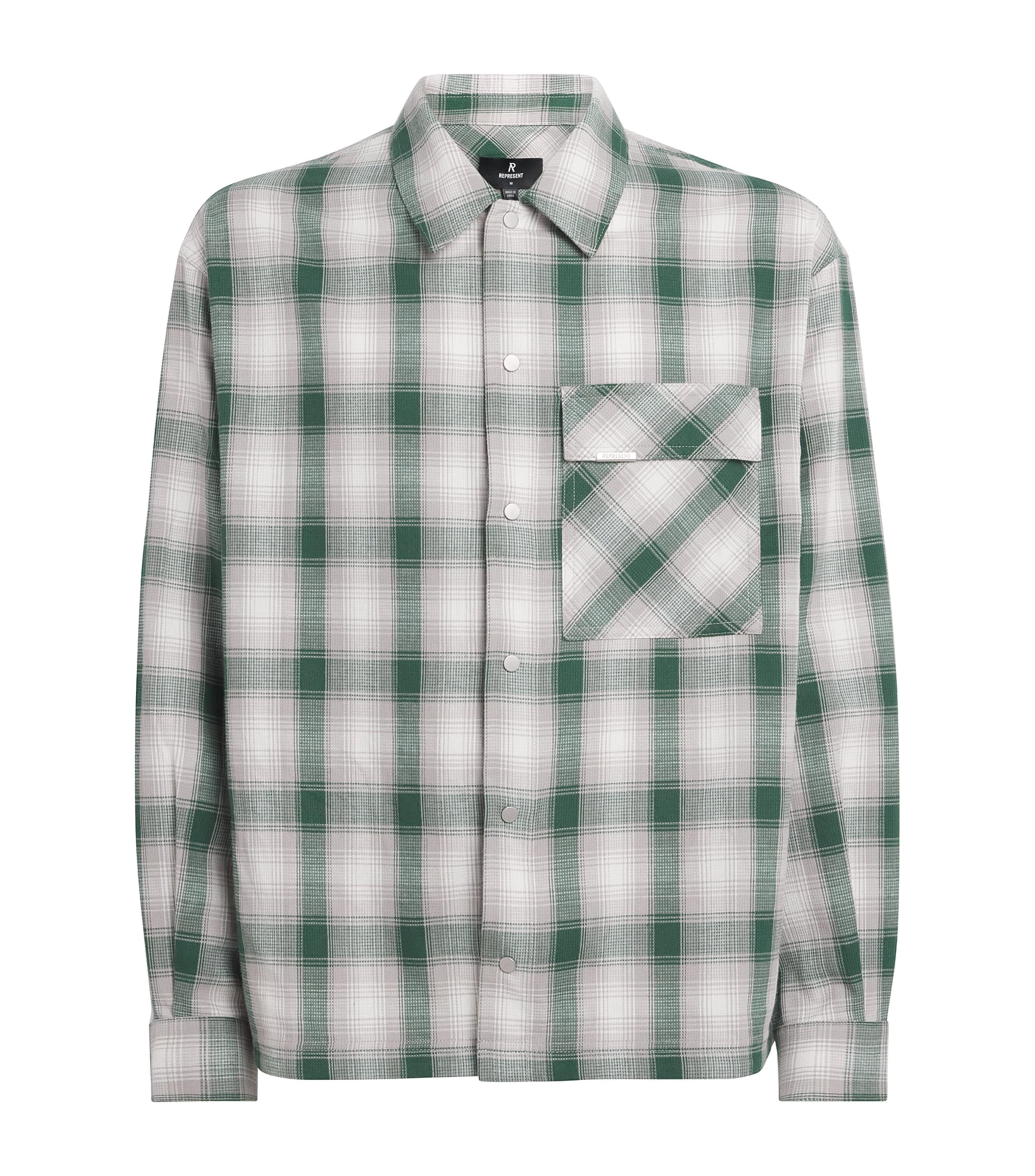Represent Mens Check Waffle Cotton-flannel Shirt Dark Green In Green